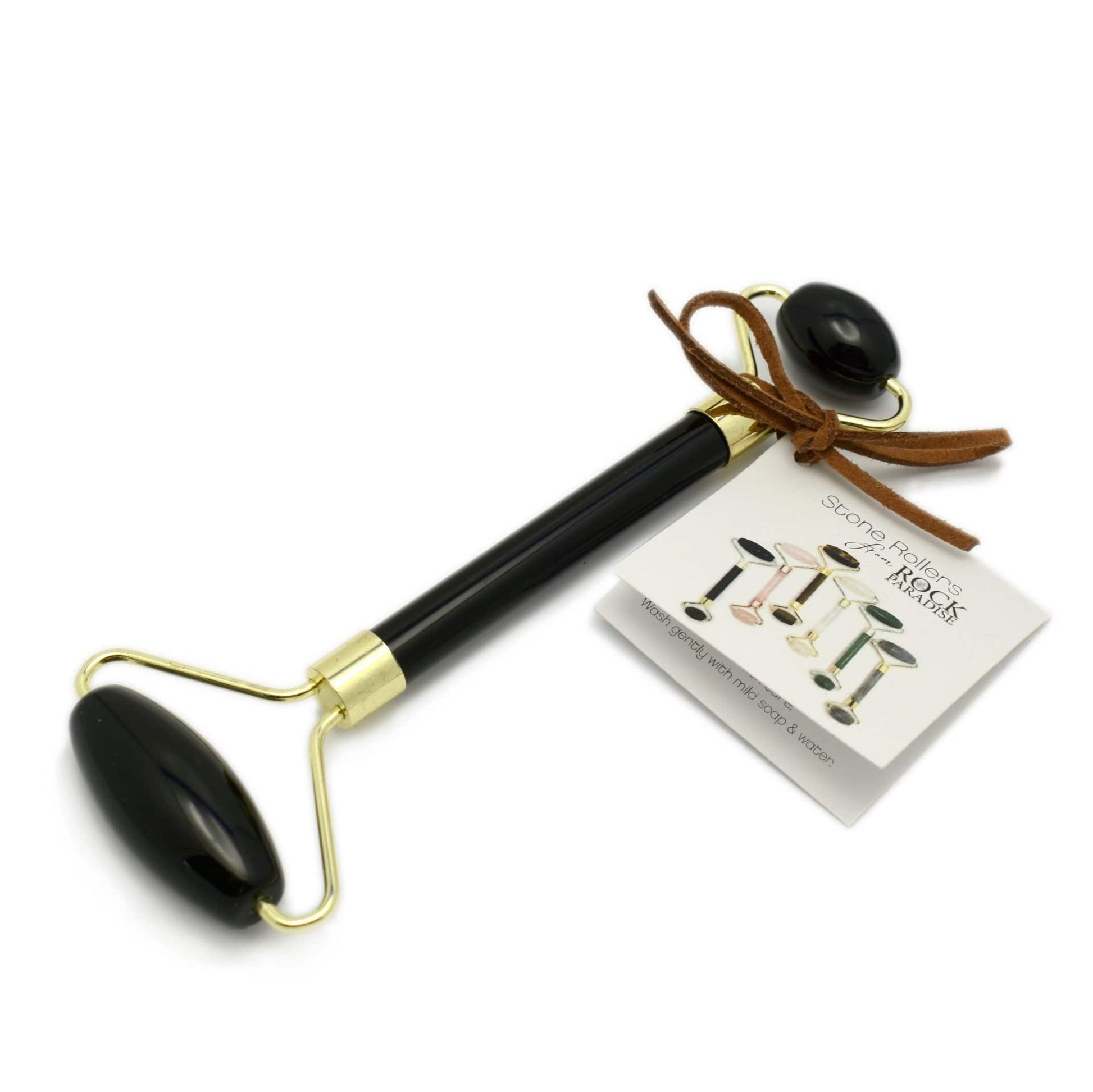 Black Obsidian Stone Facial Roller with gold 