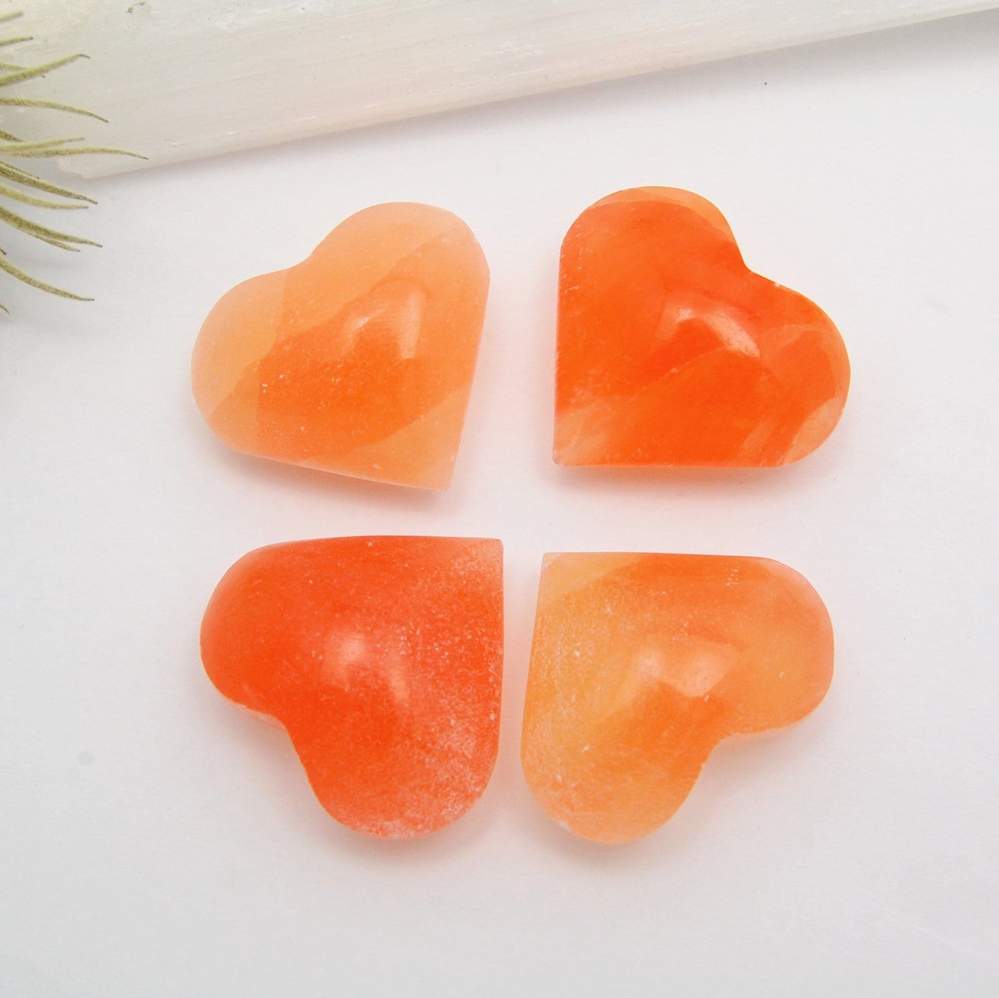 close up of the details on the orange selenite 
