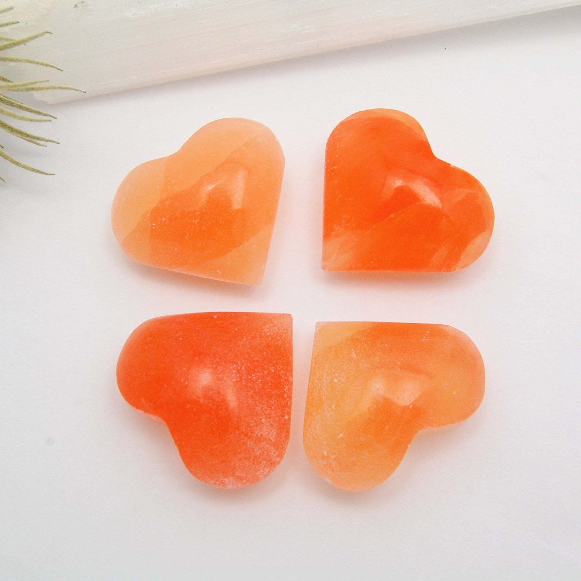 close up of the details on the orange selenite 