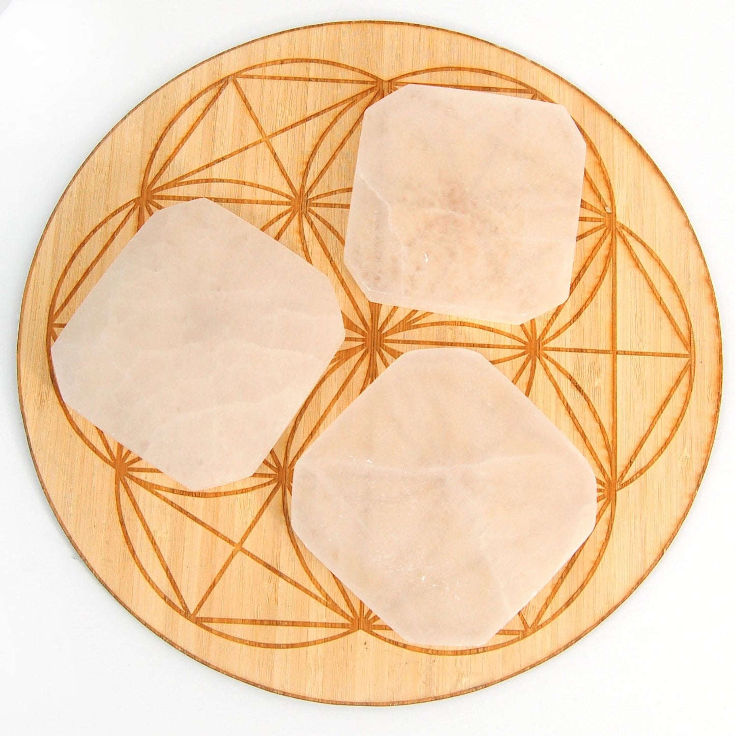 overhead view of selenite charging plates on display