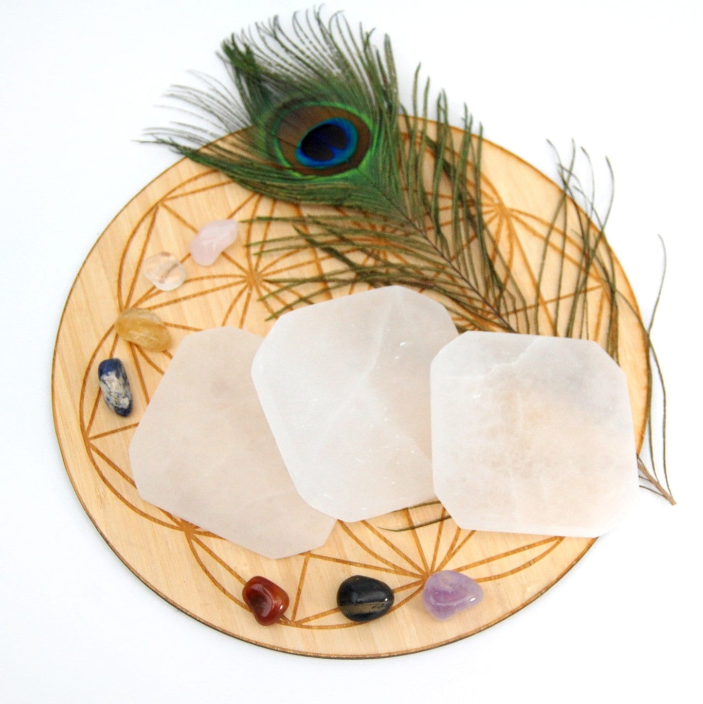 selenite charging plates on display