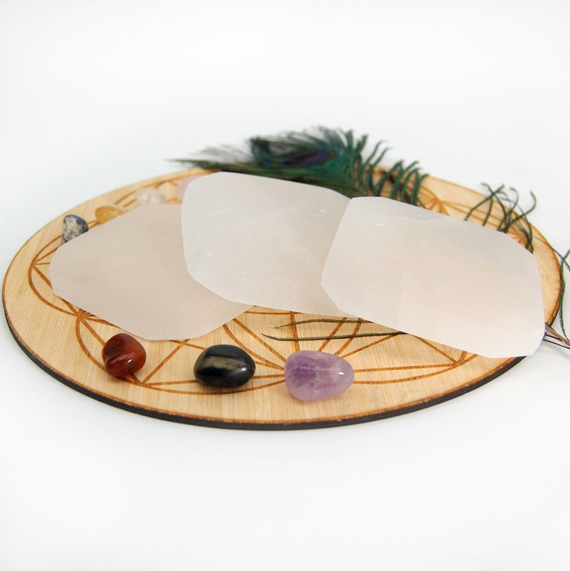 angled view of selenite charging plates on display for thickness