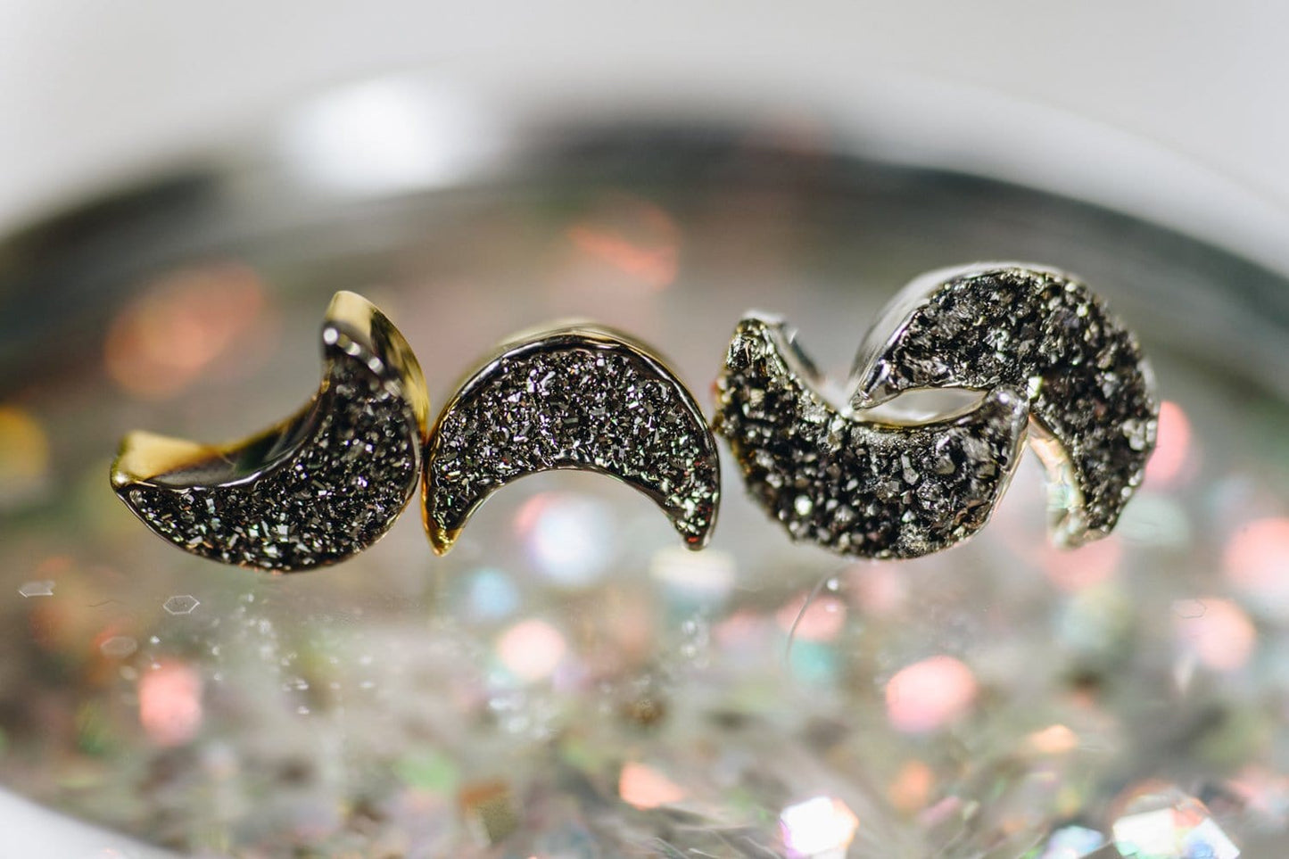2 pairs of druzy moon earrings