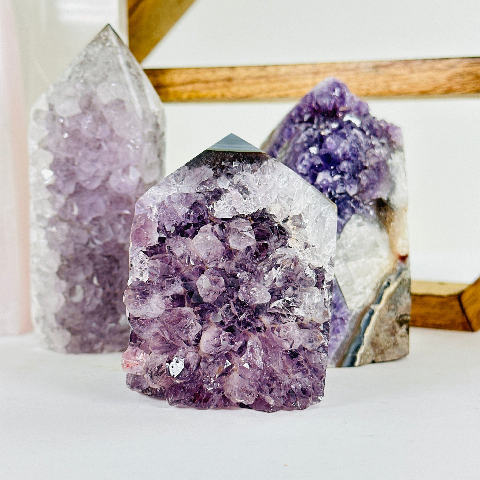 amethyst with decorations in the background