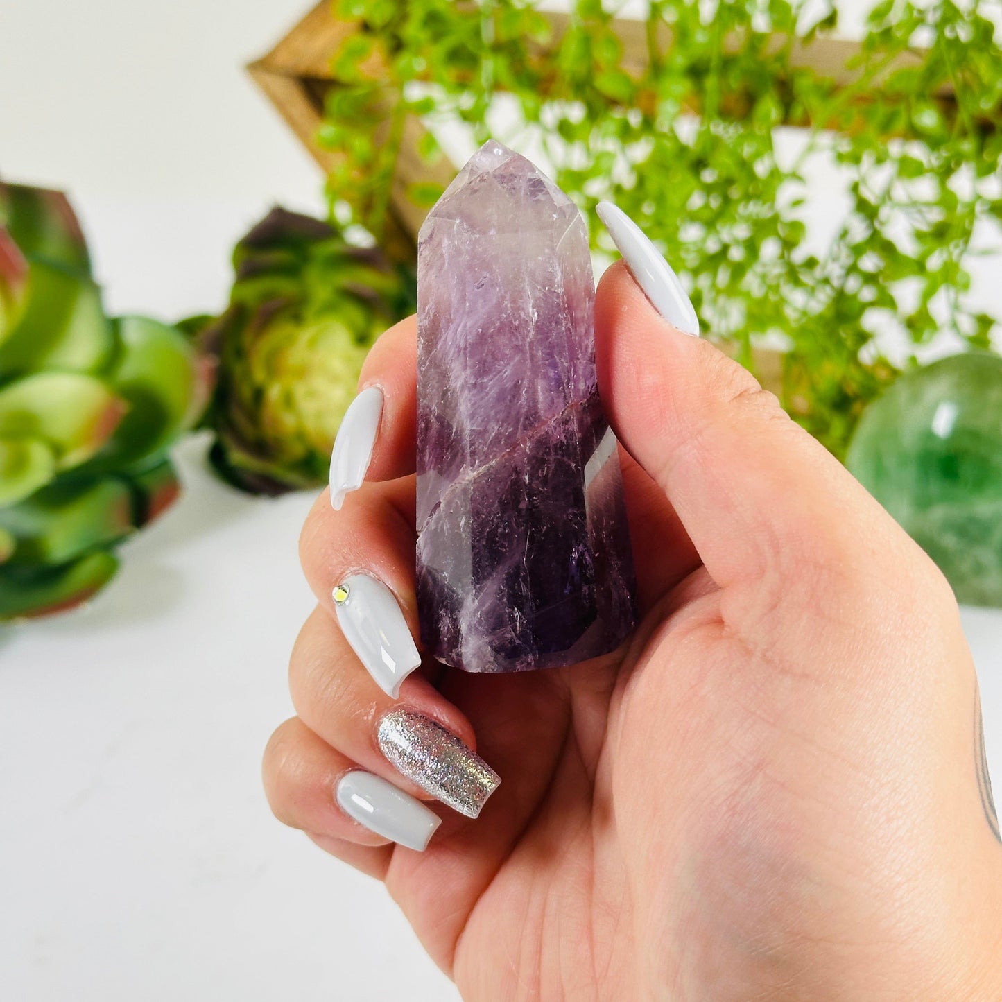 Amethyst Polished Crystal Point - One-of-a-Kind #2 in hand for size reference 