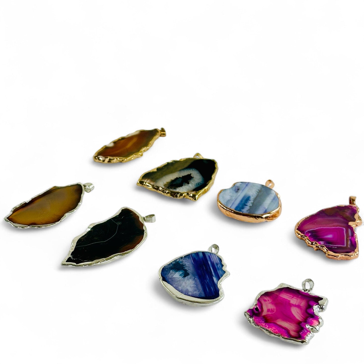 Agate Freeform Gold or Silver Plated Crystal Pendant - You Choose Color and Finish all variants one of each side view