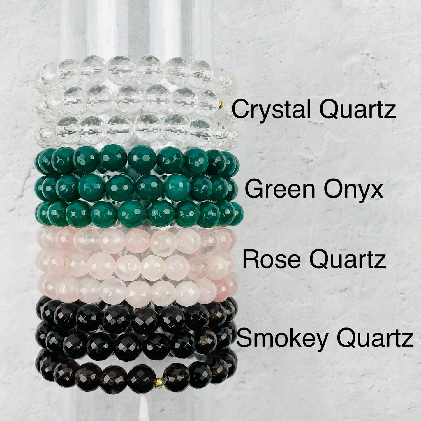 Faceted Gemstone Bracelet - 8mm Crystal Beads with Gold Accent