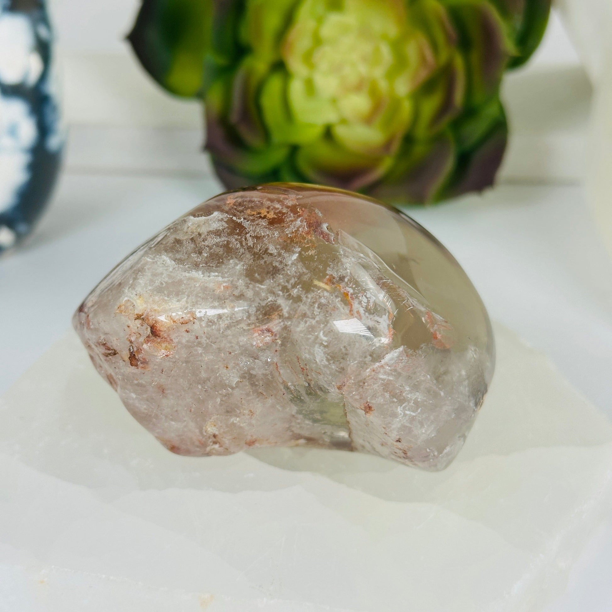 Amphibole Quartz Polished Crystal Lens - One-of-a-Kind back view