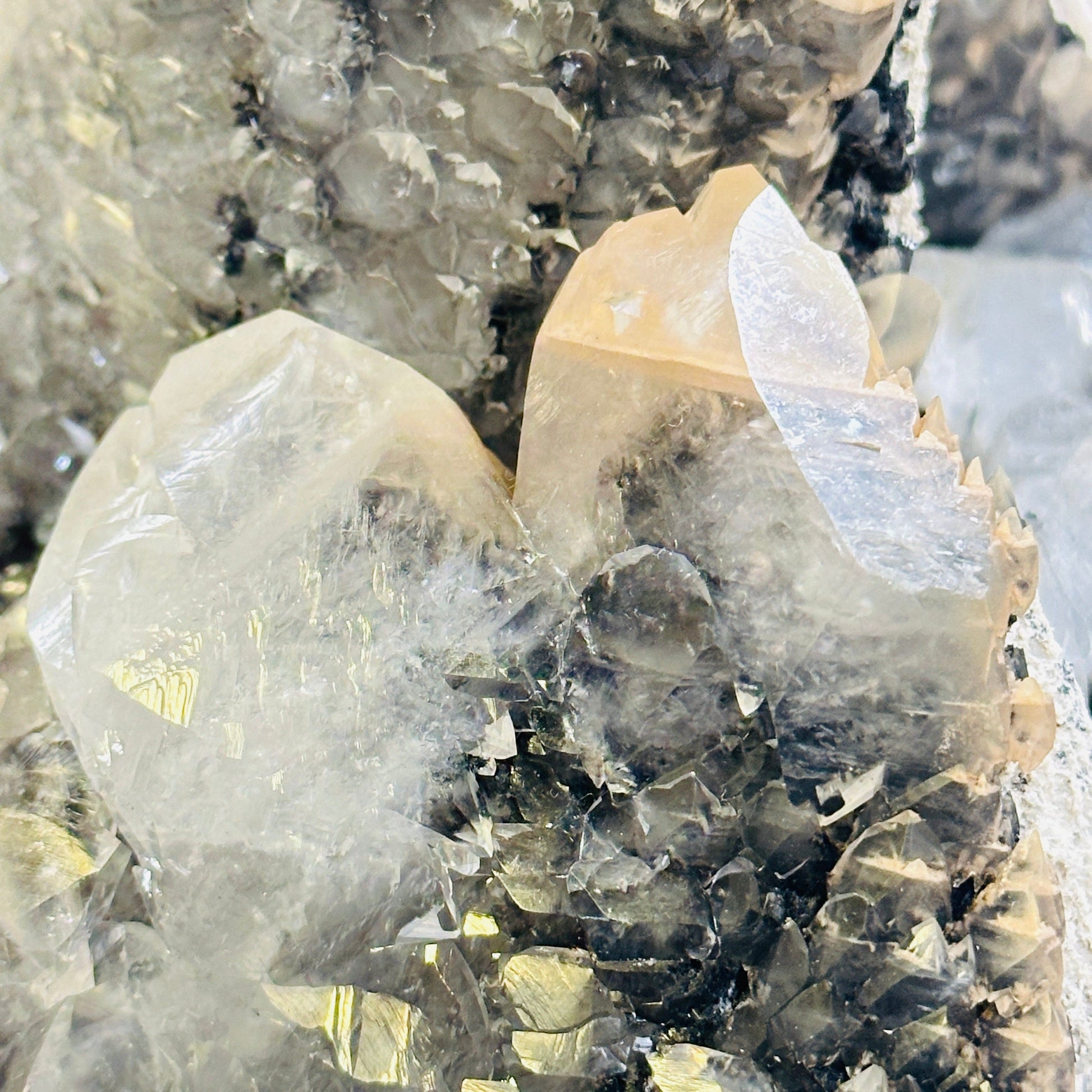  Calcite (Twinned) with Palygorskite and Romanèchite from Mexico - Rare Find close up for detail