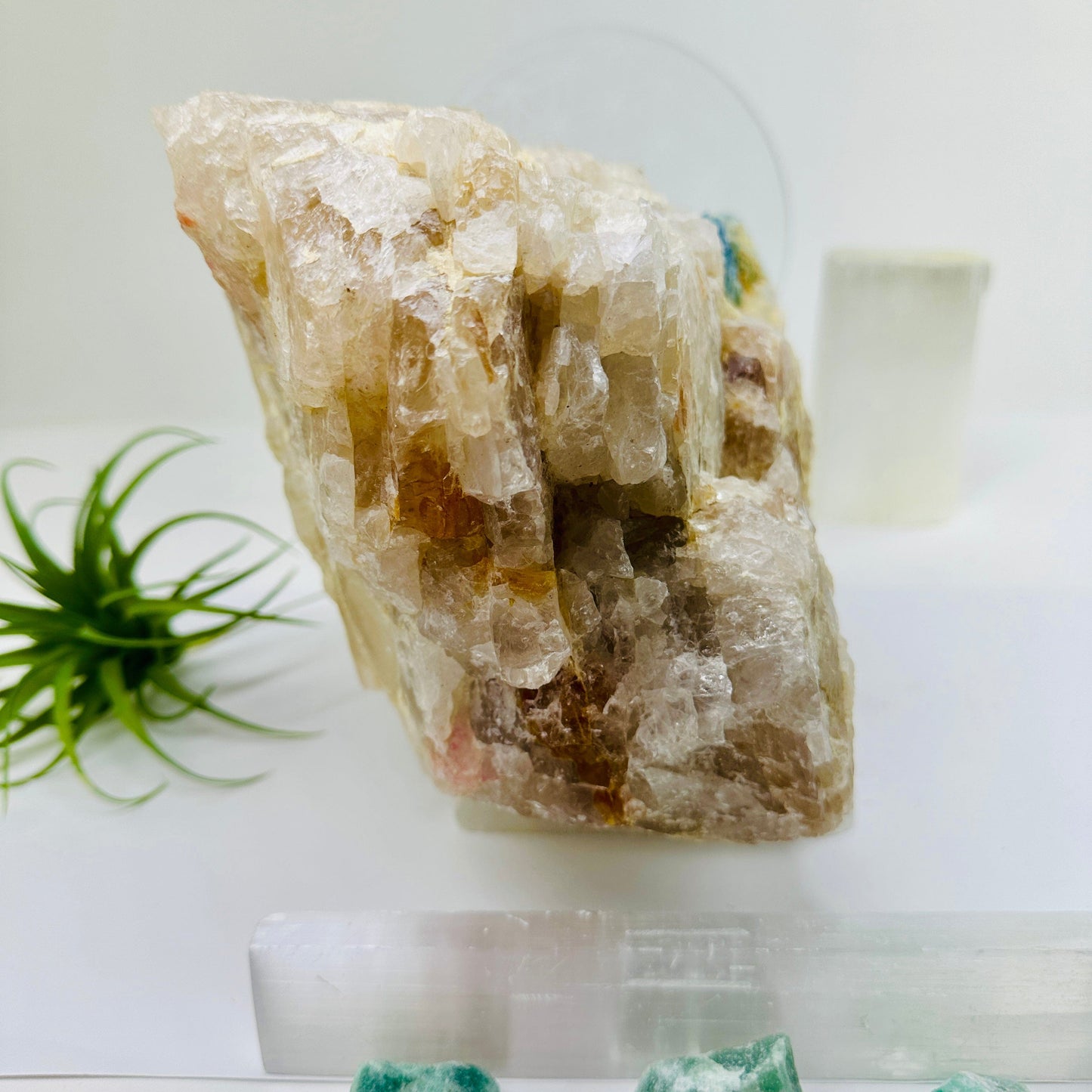 Aquamarine in matrix - giant aquamarine crystal embedded in large natural rough stone side view