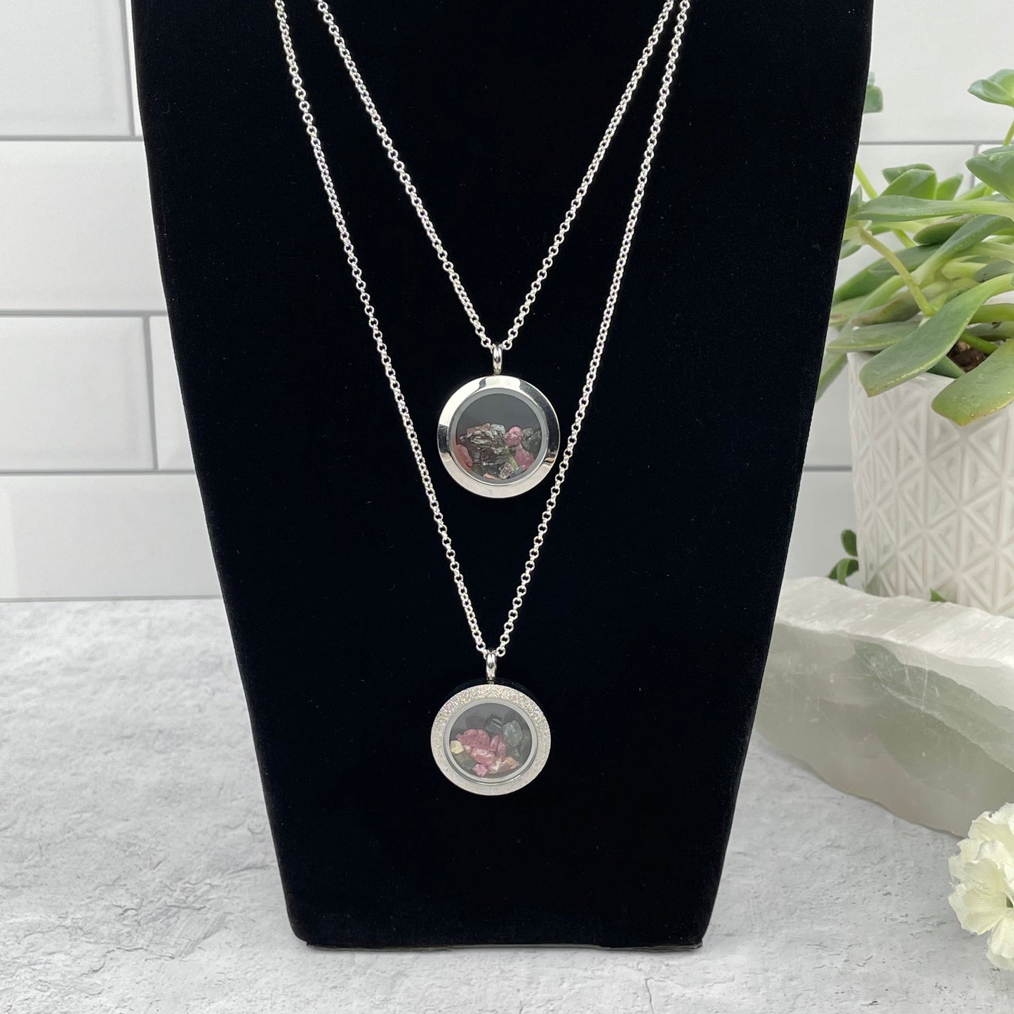 necklaces displayed to show how the hang 