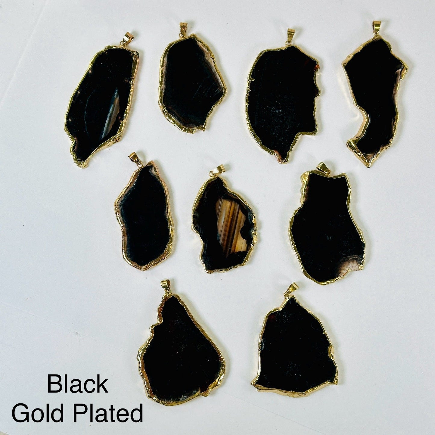 Agate Freeform Gold or Silver Plated Crystal Pendant - You Choose Color and Finish 9 each black gold plated variant labeled