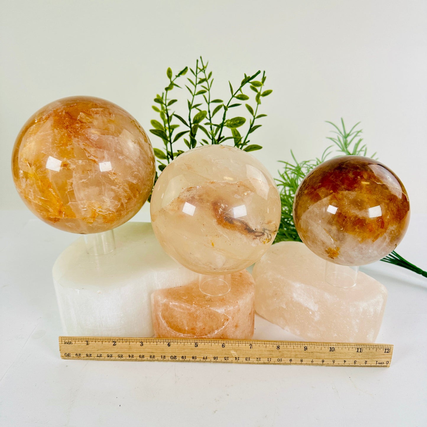 Golden Healer Large Polished Crystal Sphere - You Choose #2 all variants with ruler for size reference