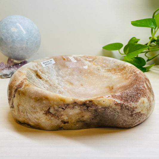 pink amethyst bowl displayed as home decor 