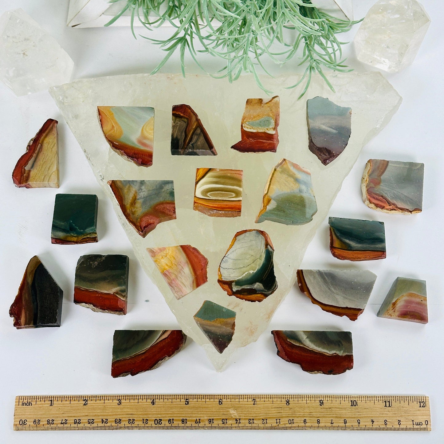 Polychrome Jasper Semi Polished Crystal Slab - You Choose #2 all variants with ruler for size reference