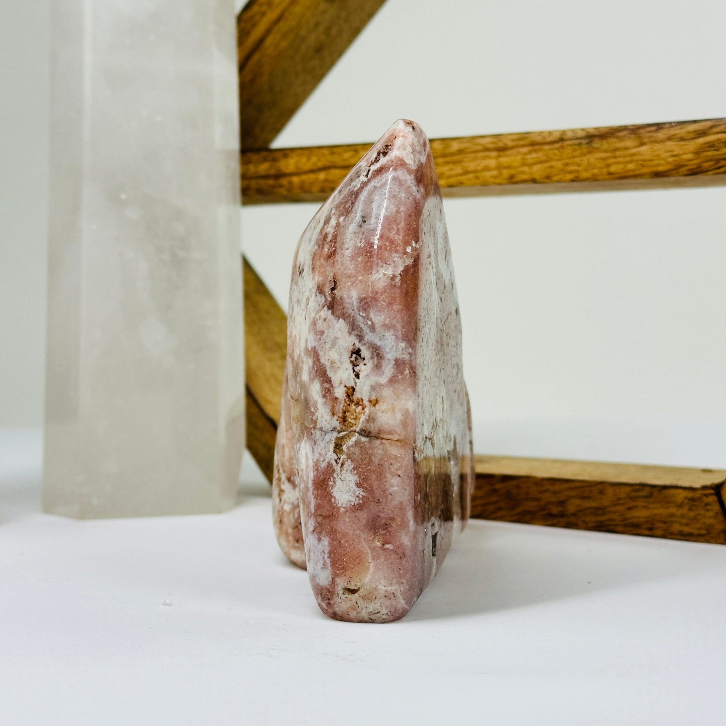 pink amethyst with decorations in the background