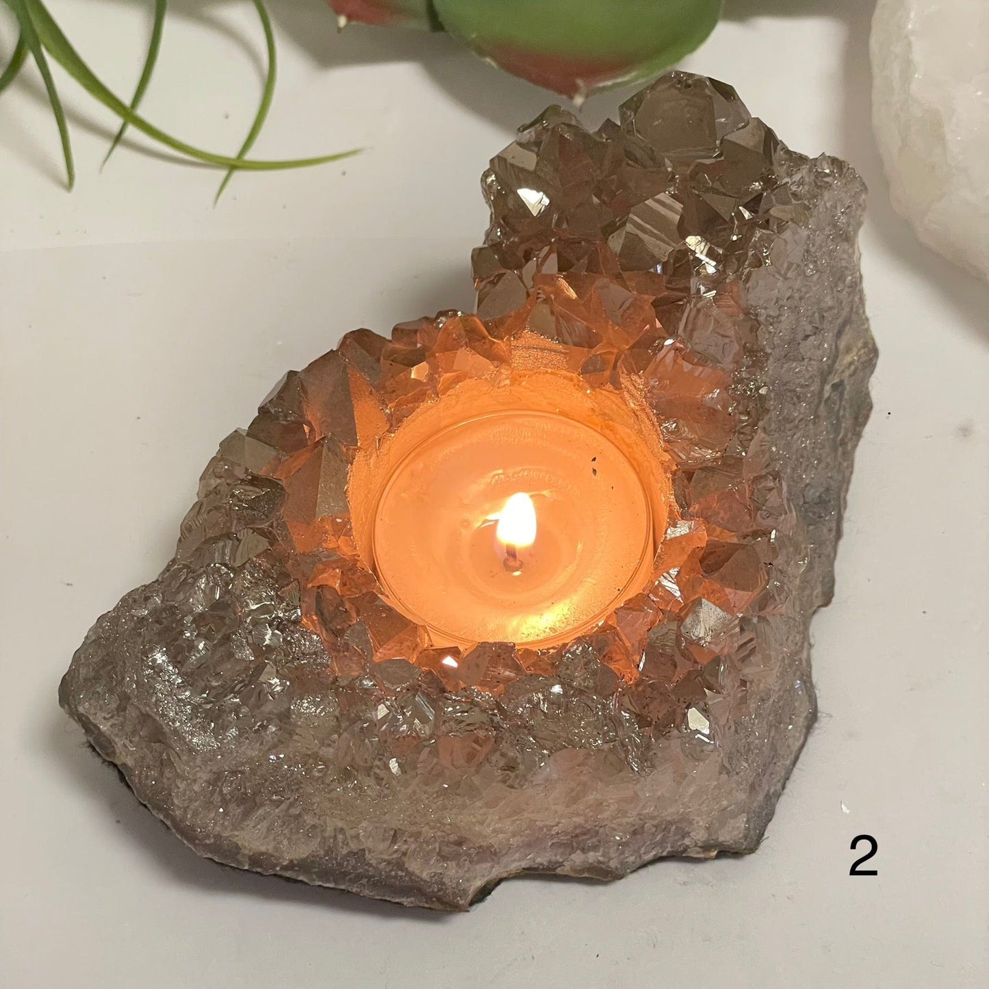 Titanium Coated Amethyst Crystal Candle Holder - You Choose variant 2 labeled