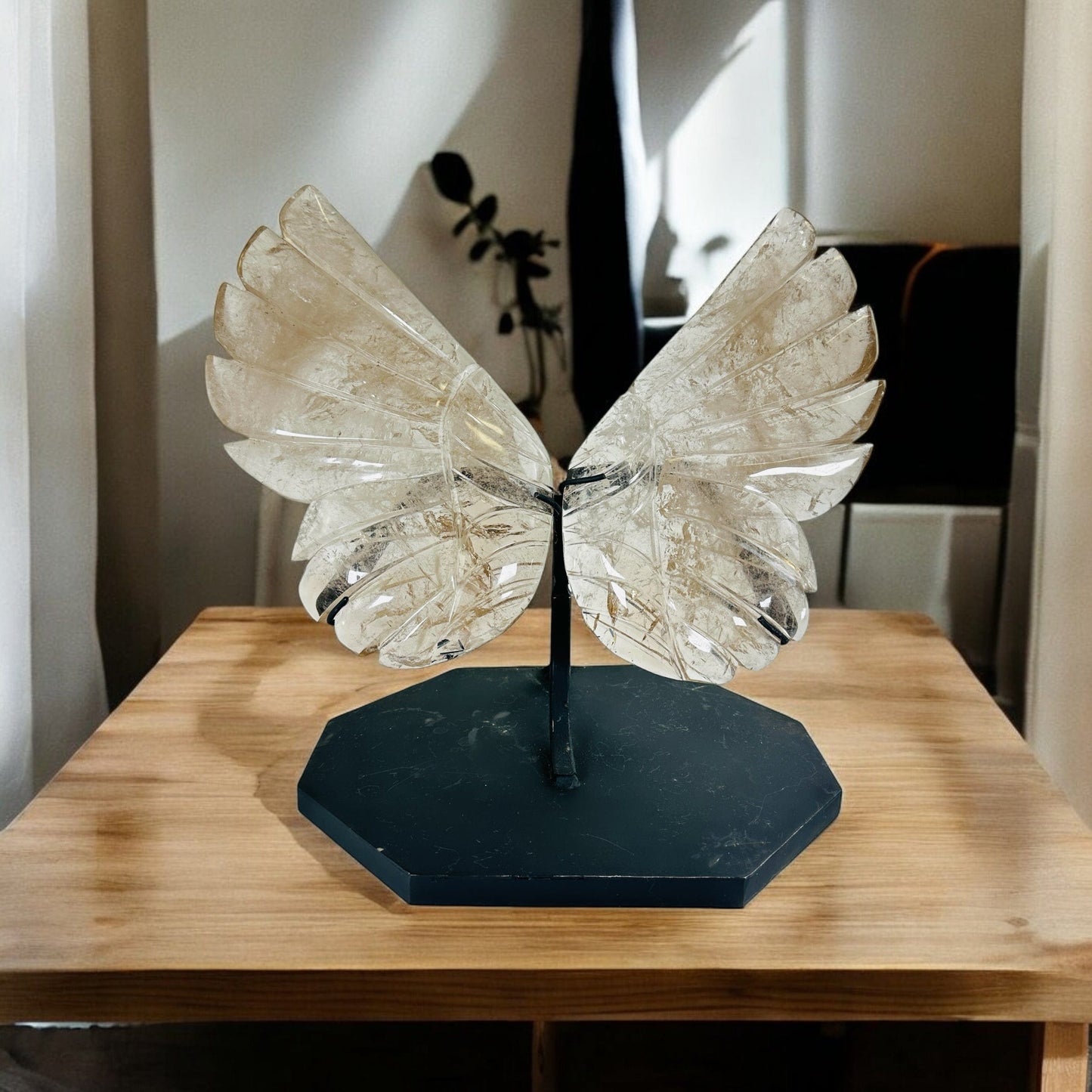 butterfly wings with decorations in the background