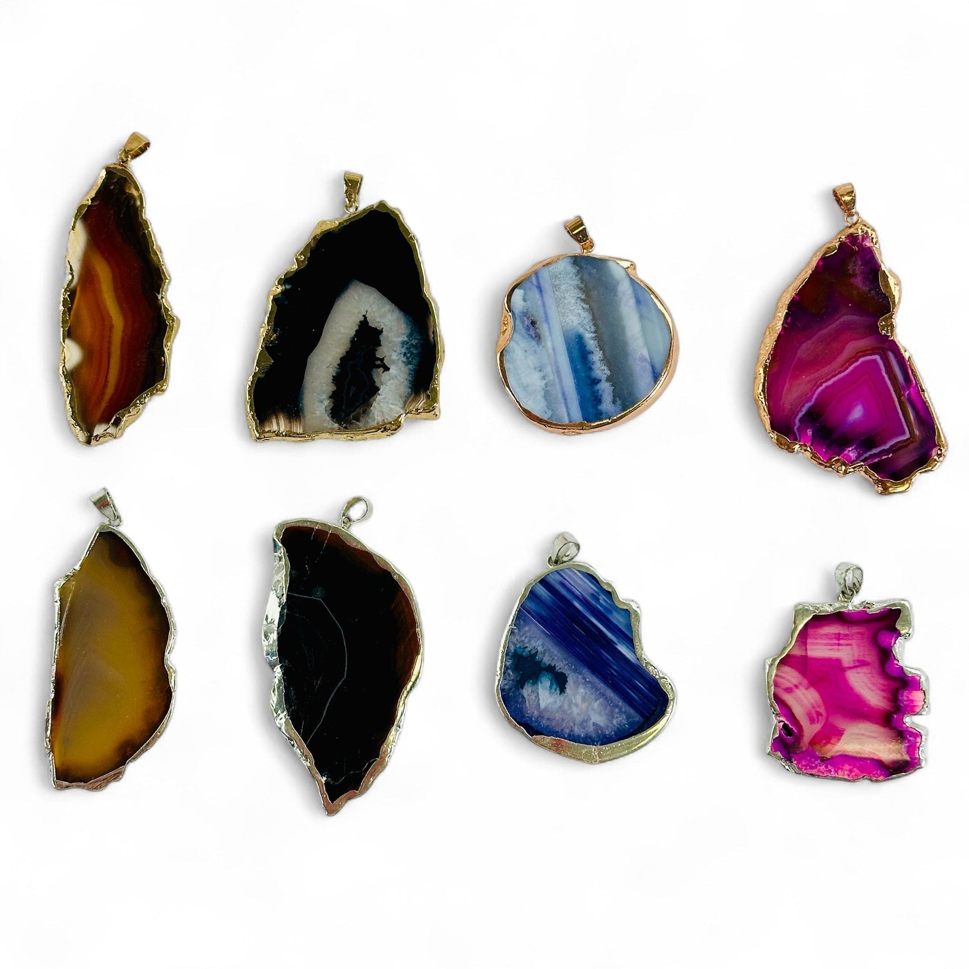 Agate Freeform Gold or Silver Plated Crystal Pendant - You Choose Color and Finish all variants one of each on white background front side