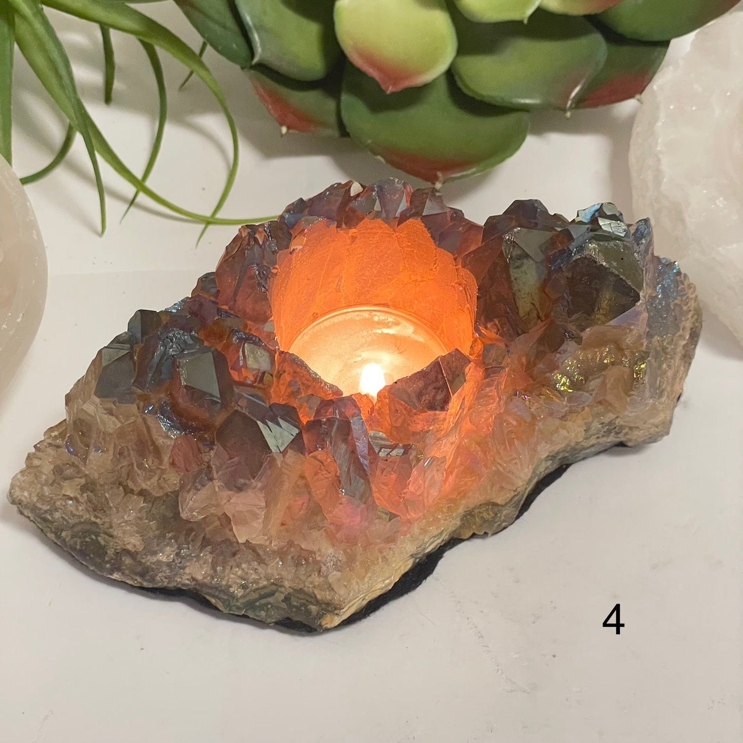 Titanium Coated Amethyst Crystal Candle Holder - You Choose variant 4 labeled
