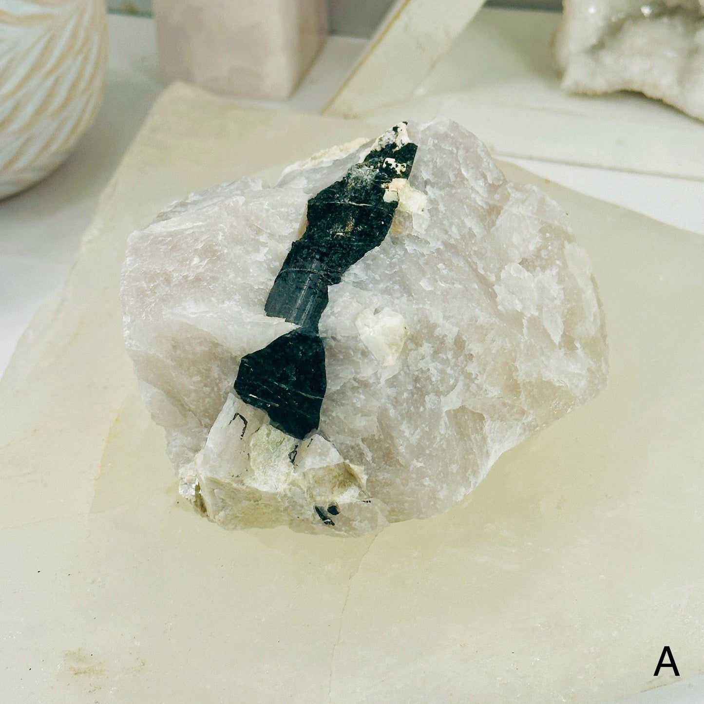 Black Tourmaline on Rose Quartz Matrix - You Choose - variant A labeled