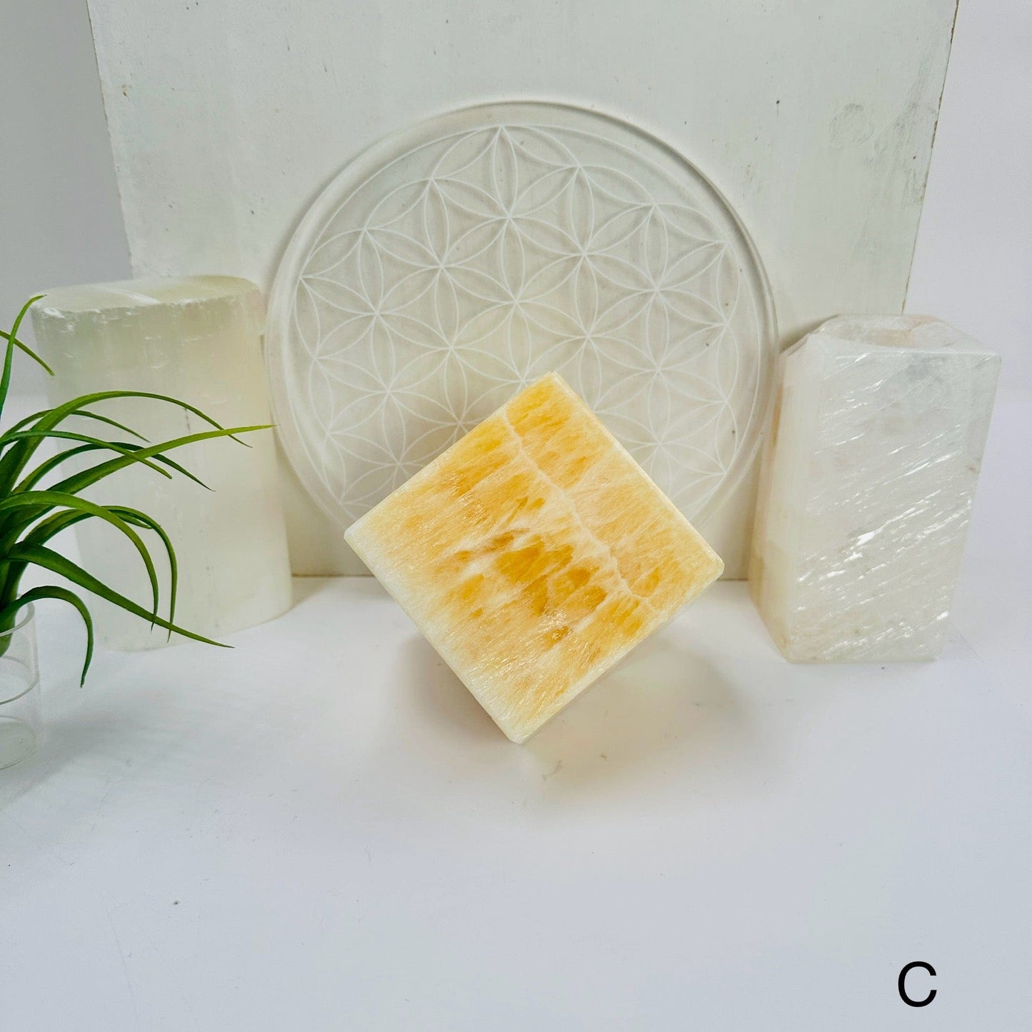 Light Yellow Mexican Onyx Polished Faceted Cube - You Choose - variant C front view