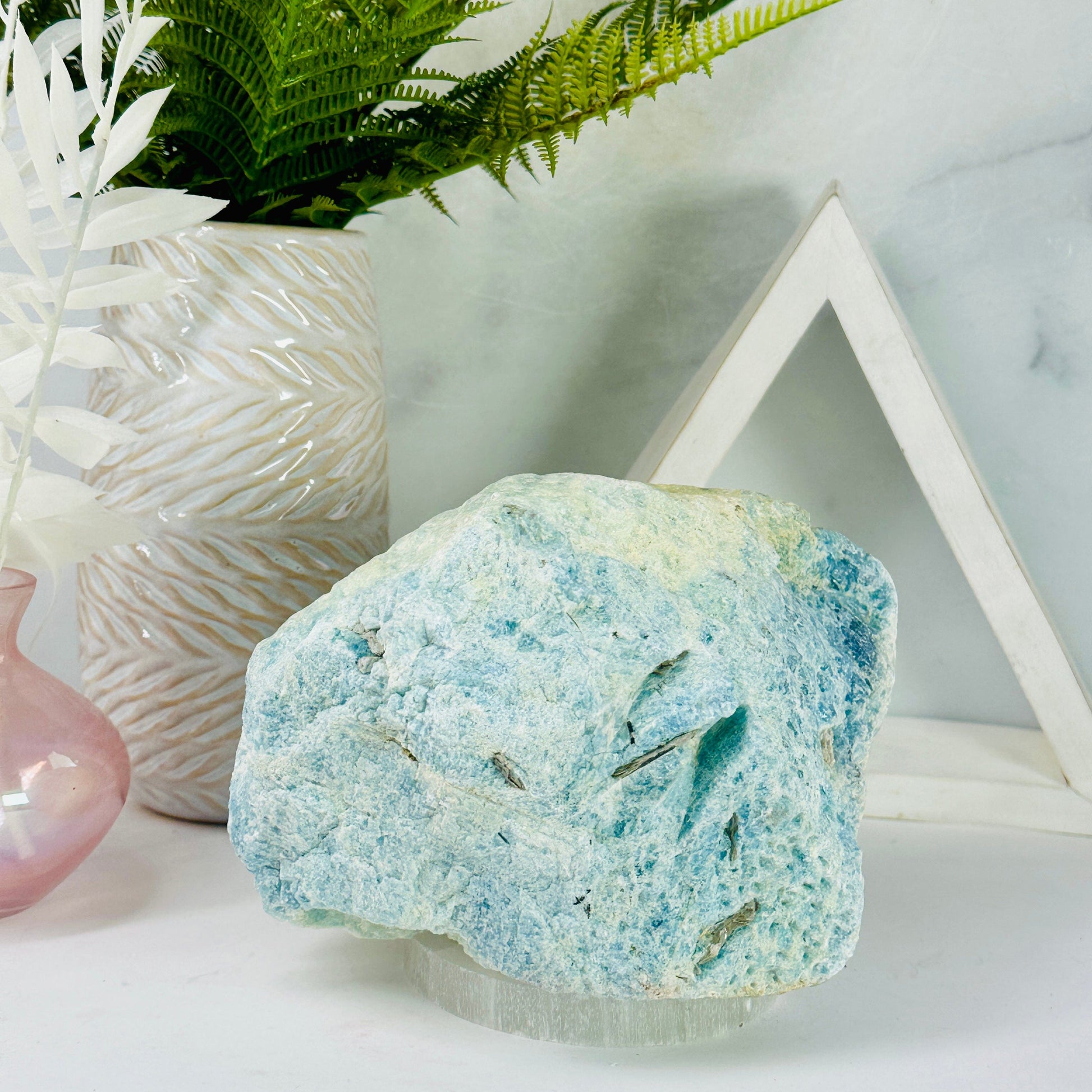Aquamarine with Mica - rough natural crystal front view