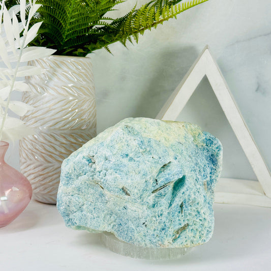 Aquamarine with Mica - rough natural crystal front view