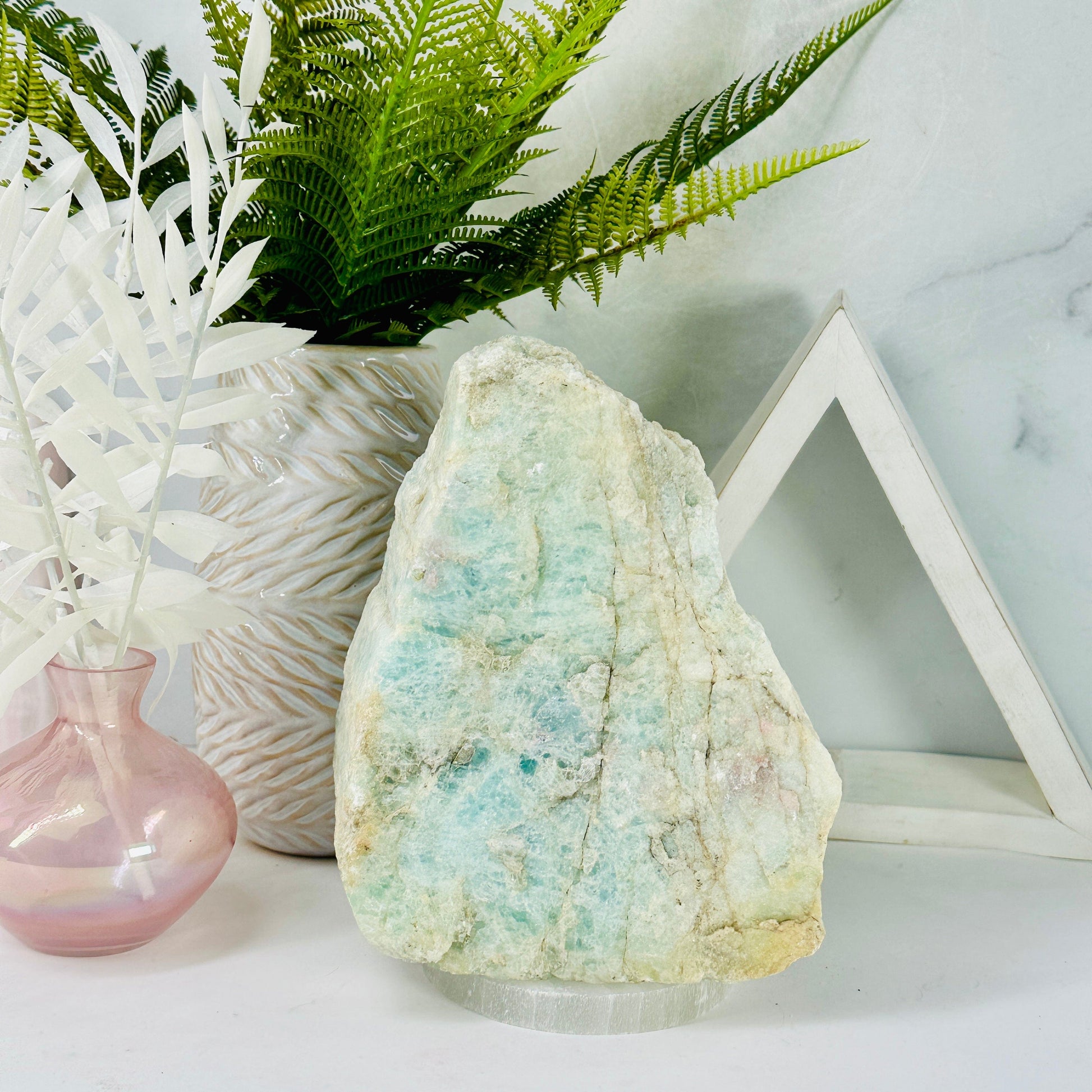 Aquamarine with Mica - large rough natural crystal front view