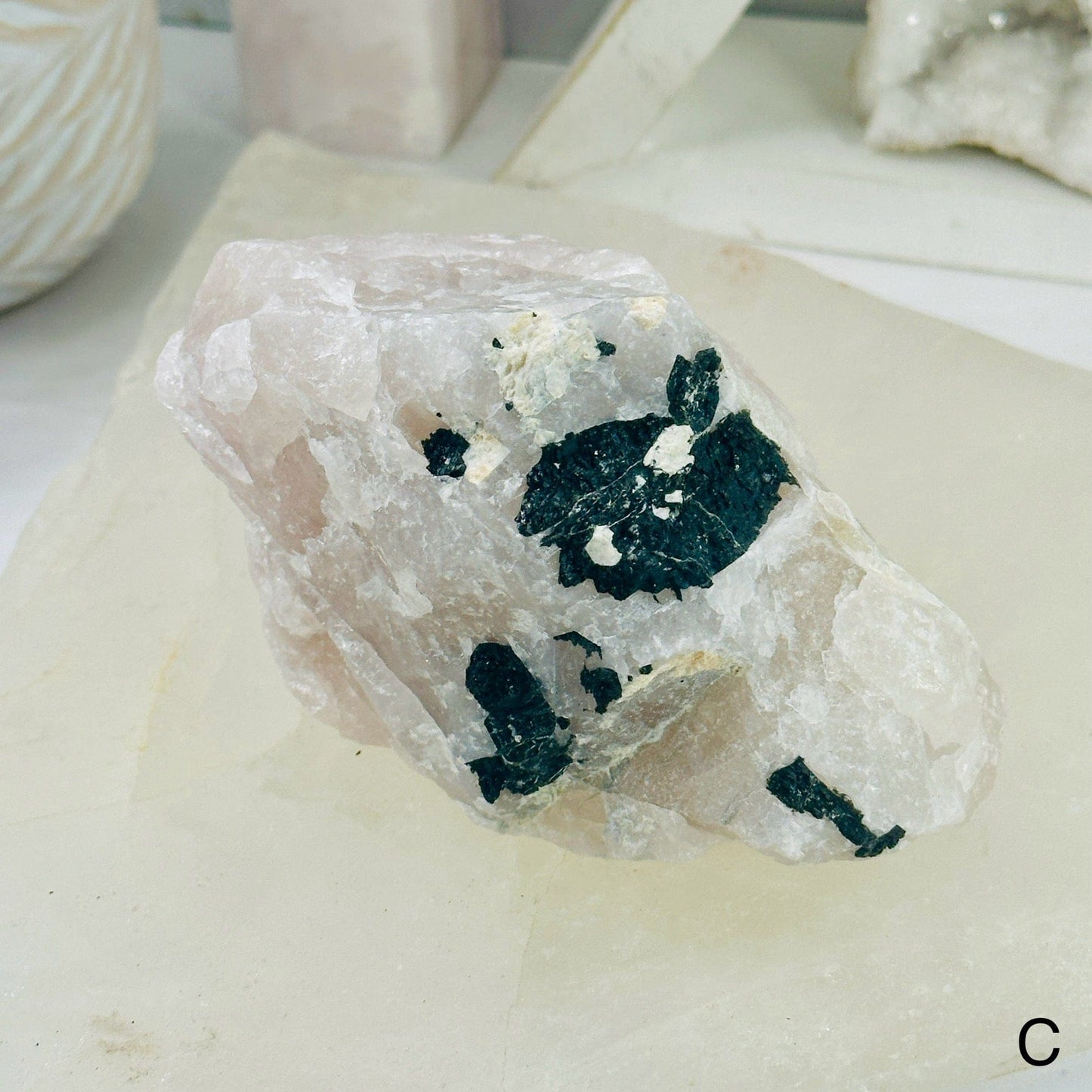 Black Tourmaline on Rose Quartz Matrix - You Choose - variant C labeled
