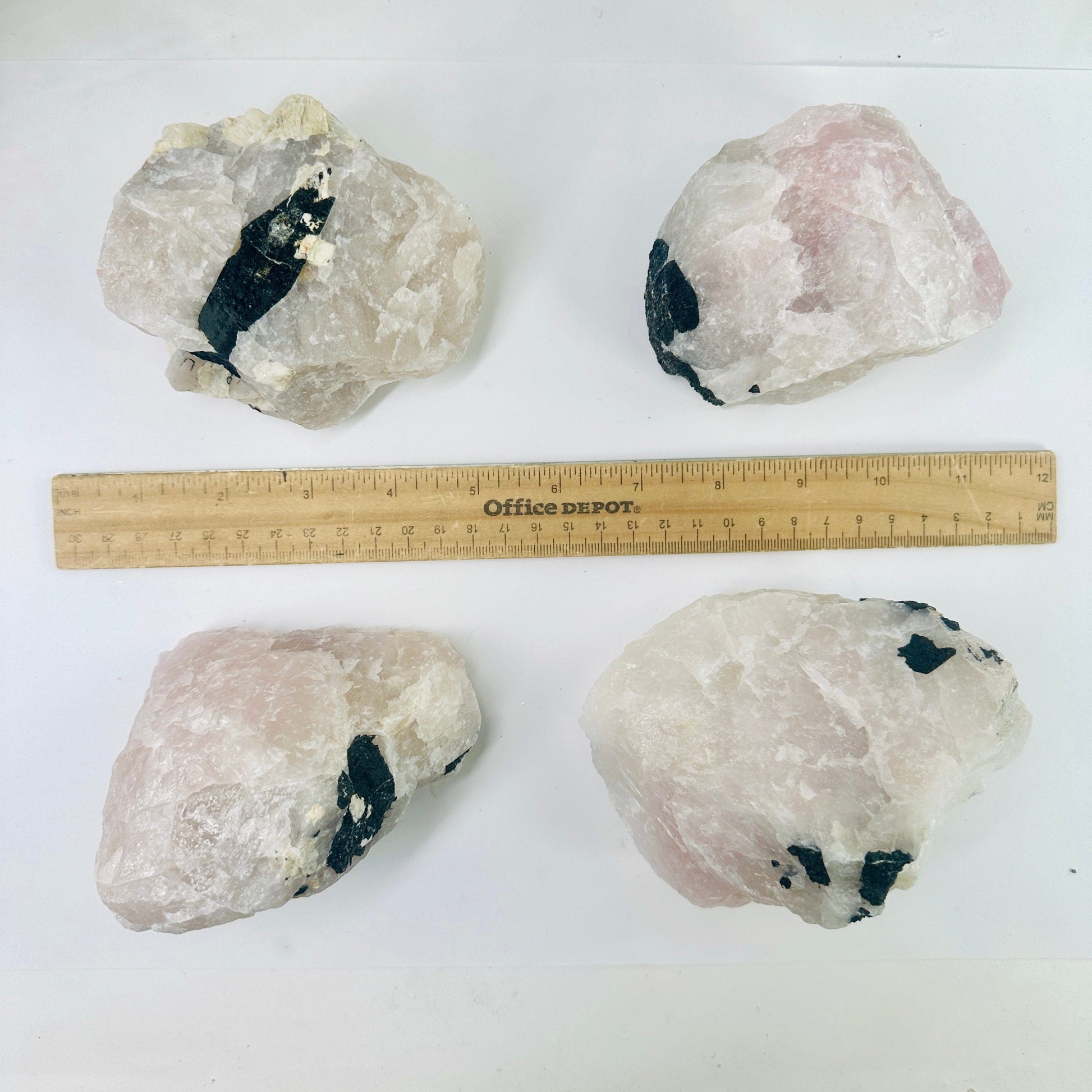 Black Tourmaline on Rose Quartz Matrix - You Choose - all variants with ruler for size reference