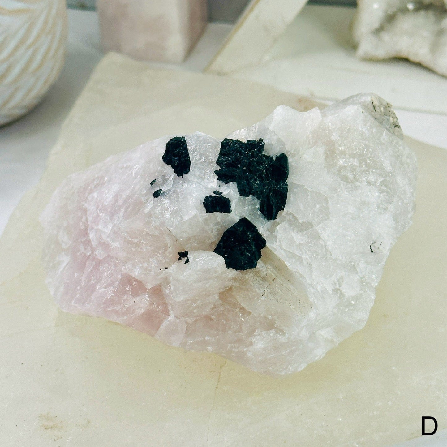 Black Tourmaline on Rose Quartz Matrix - You Choose - variant D labeled