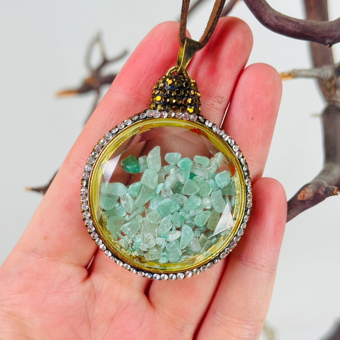 green quartz ornament with decorations background