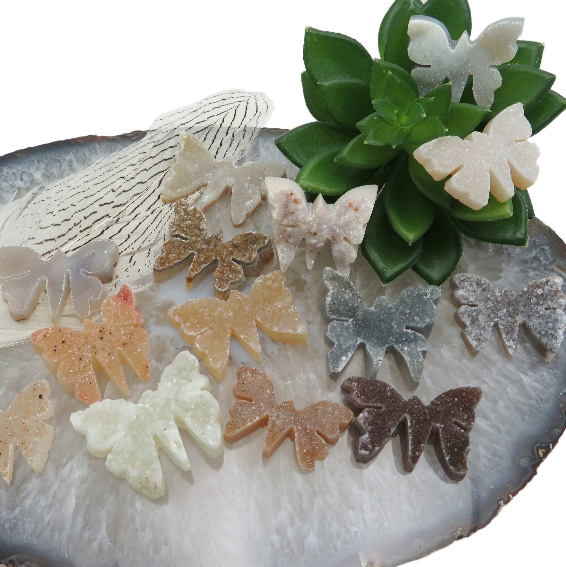 druzy butterflies on a platter