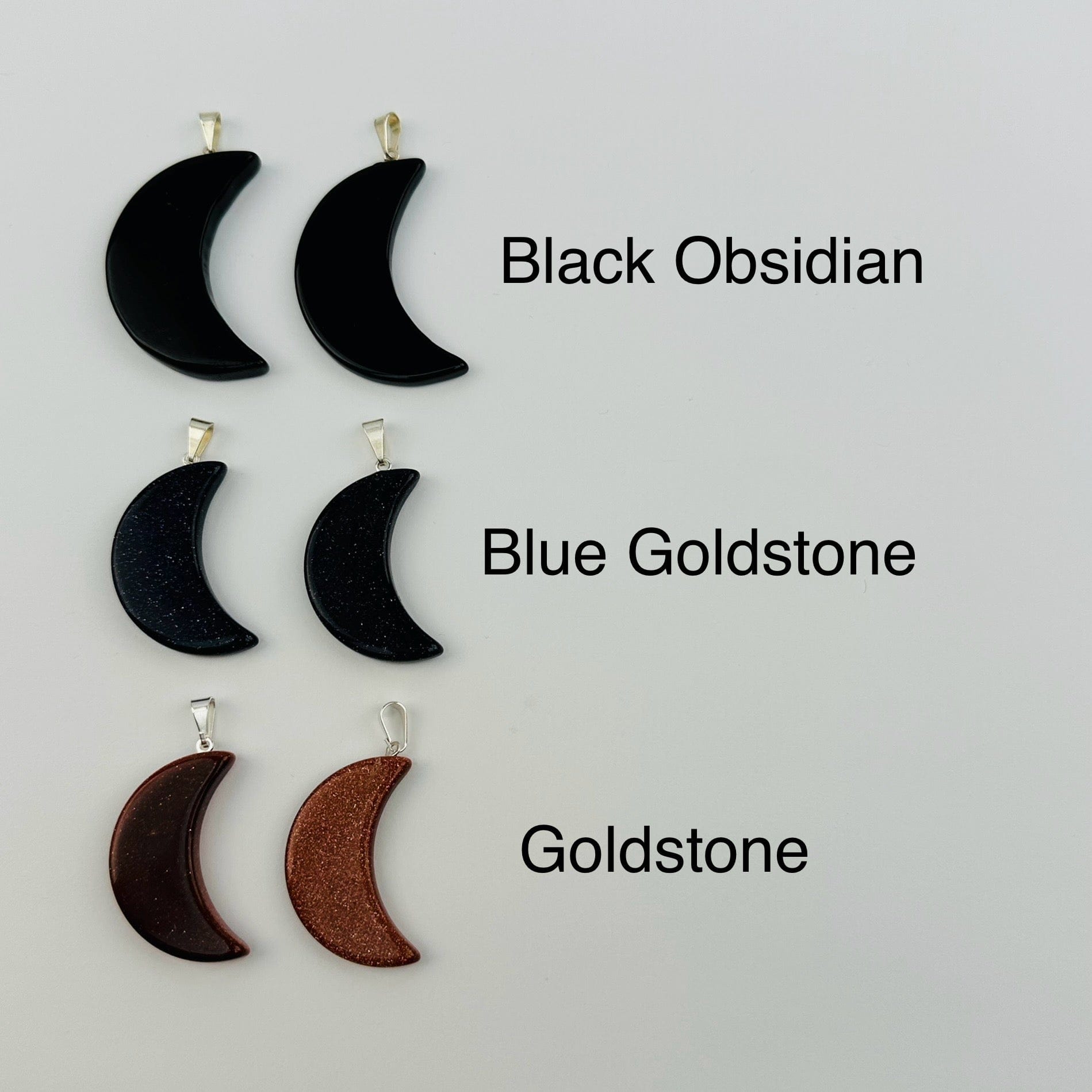 gemstone moon crescent next to its crystal name 