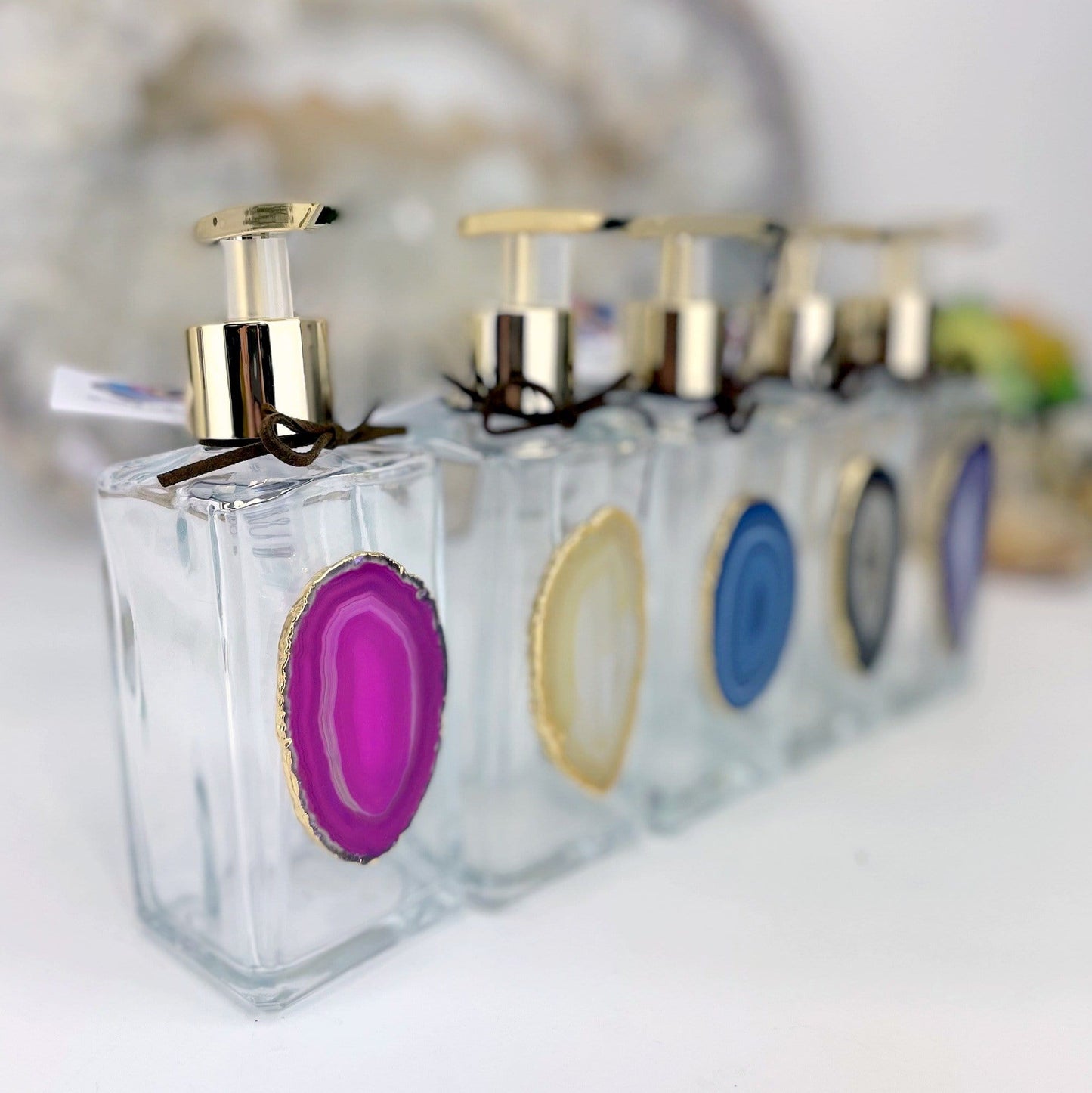 all of our variety for Agate soap dispensers are being displayed in this picture.