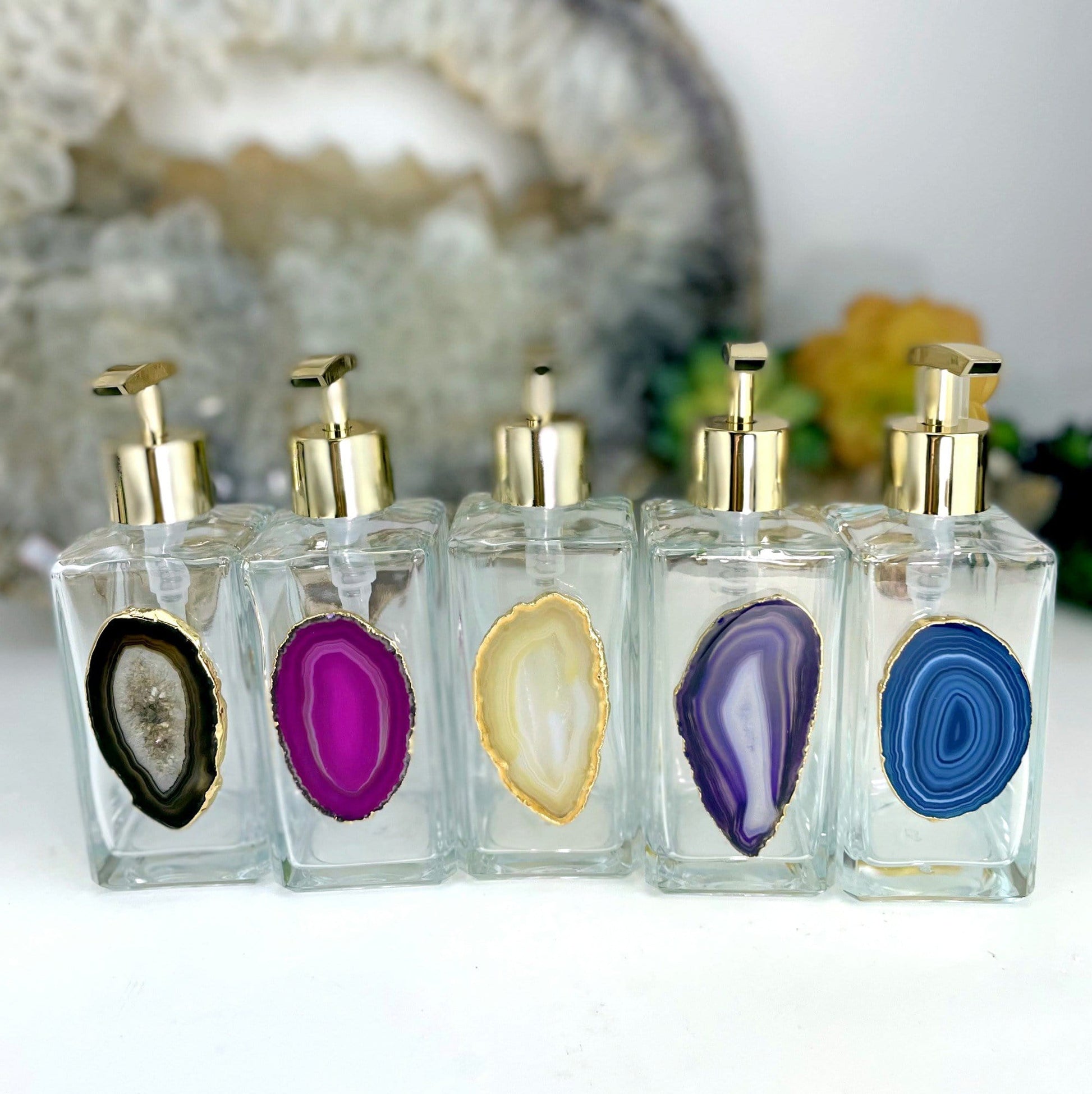 all of our variety for Agate soap dispensers are being displayed in this picture.