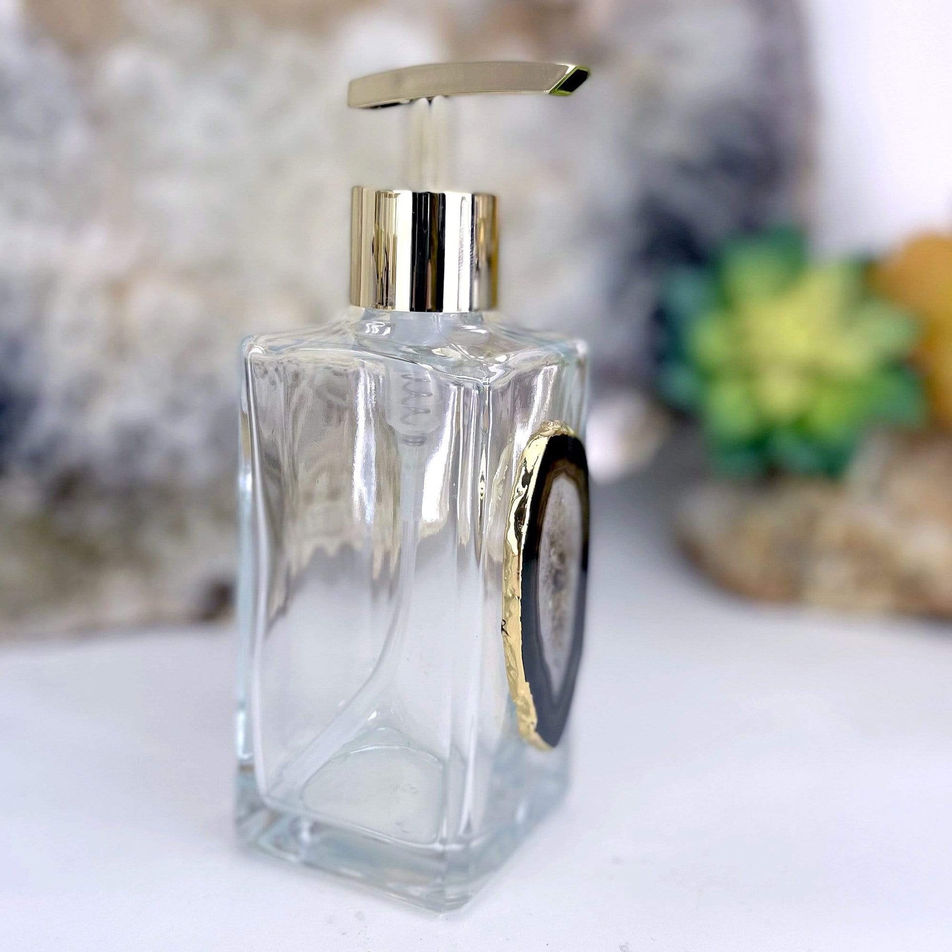 side shot picture of our black agate soap dispenser.