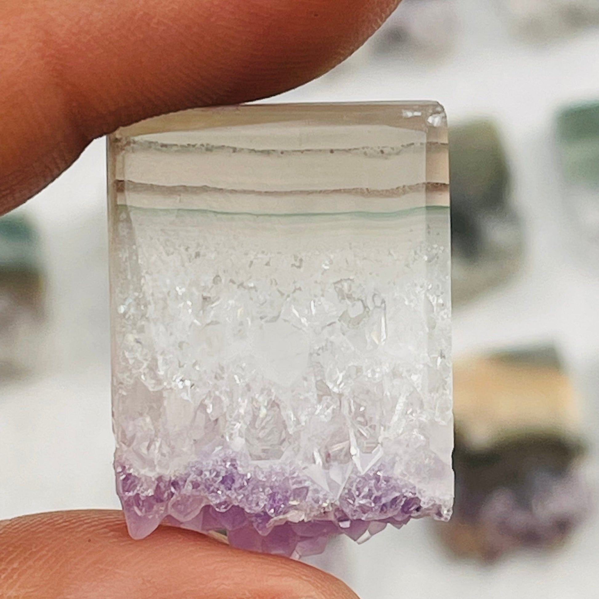 close up of the details on this amethyst slice