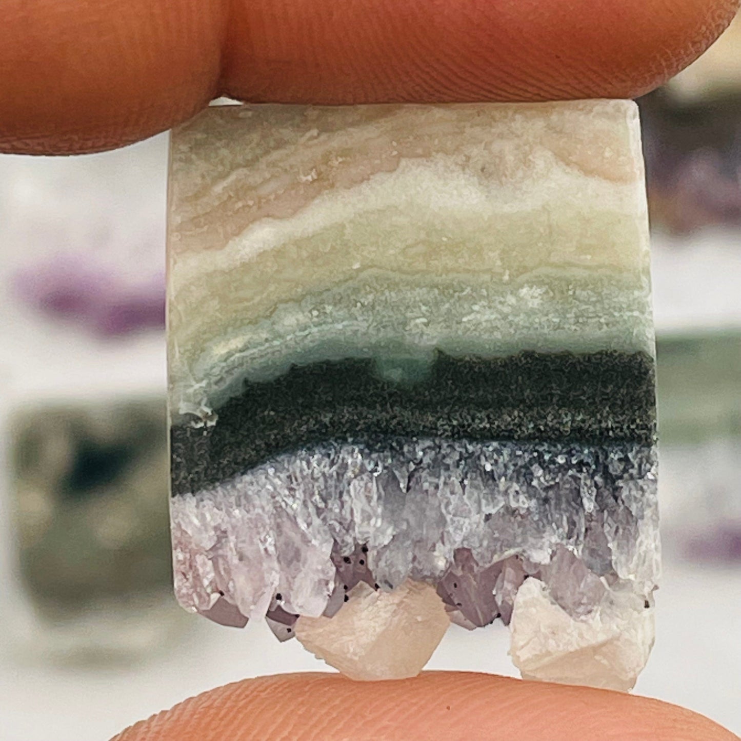 close up of the details on this amethyst slice 