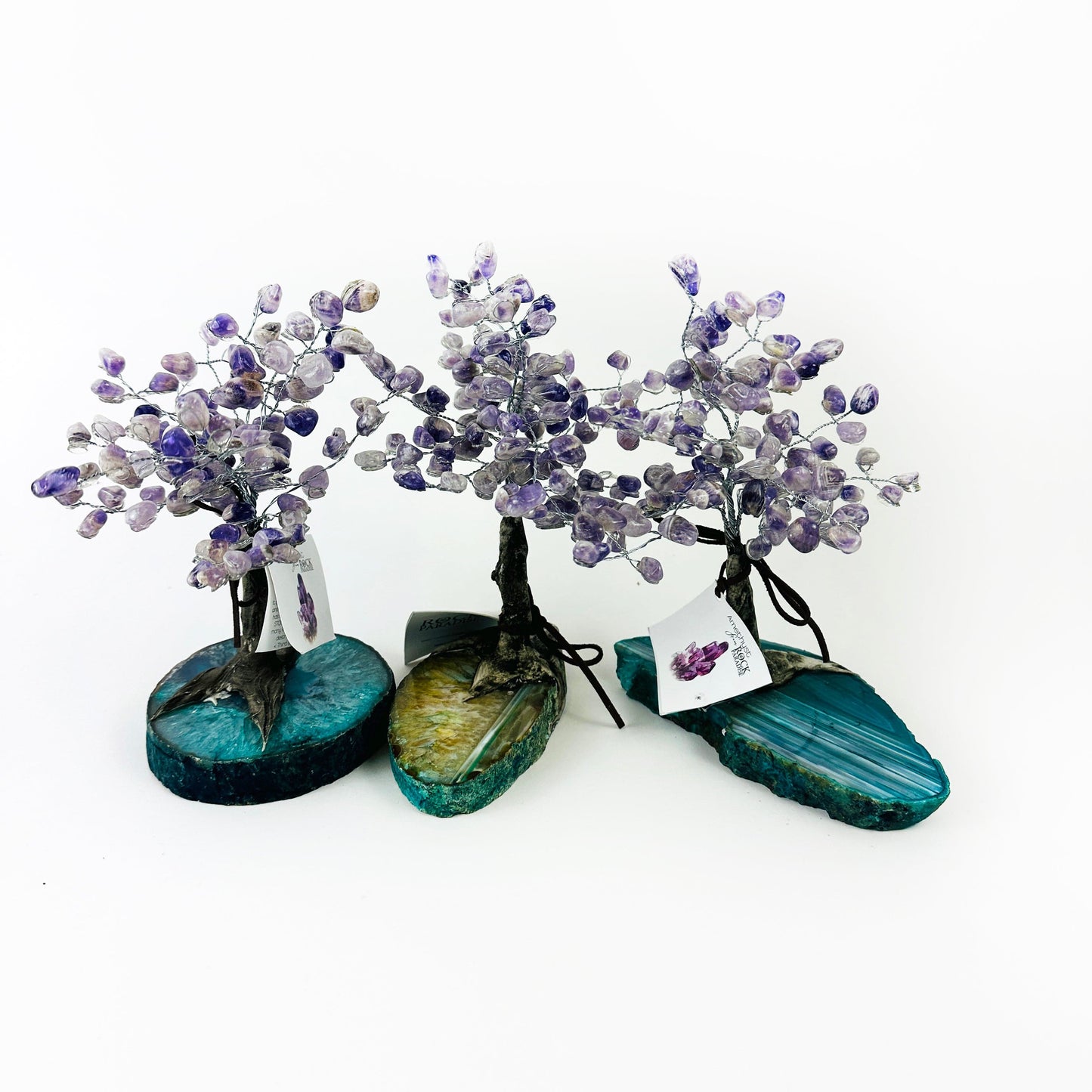 Chevron Amethyst Stone Tree  - Tumbled Stone Trees on Agate Slab