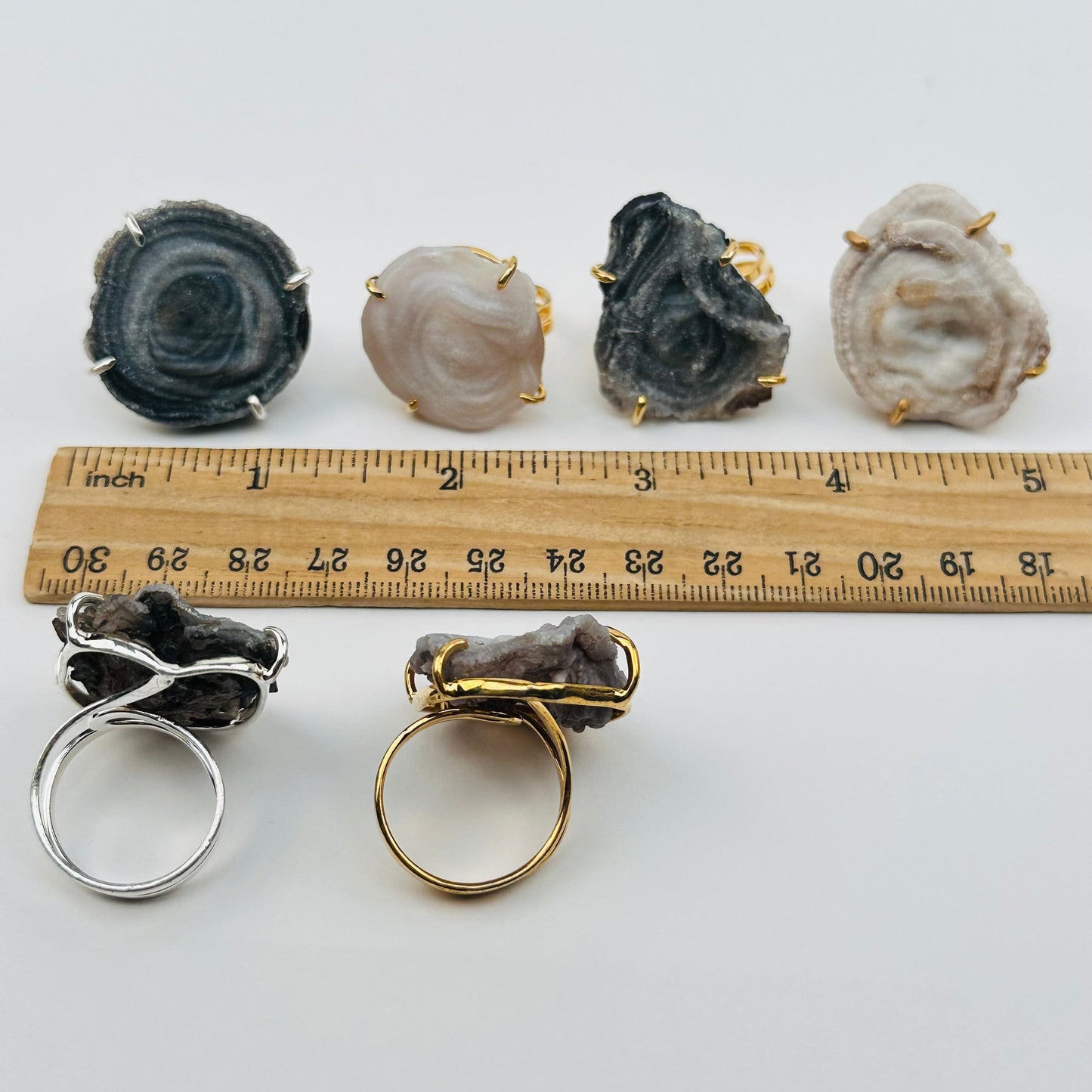 Chalcedony Galaxy Druzy Adjustable Crystal Ring - Silver or Gold