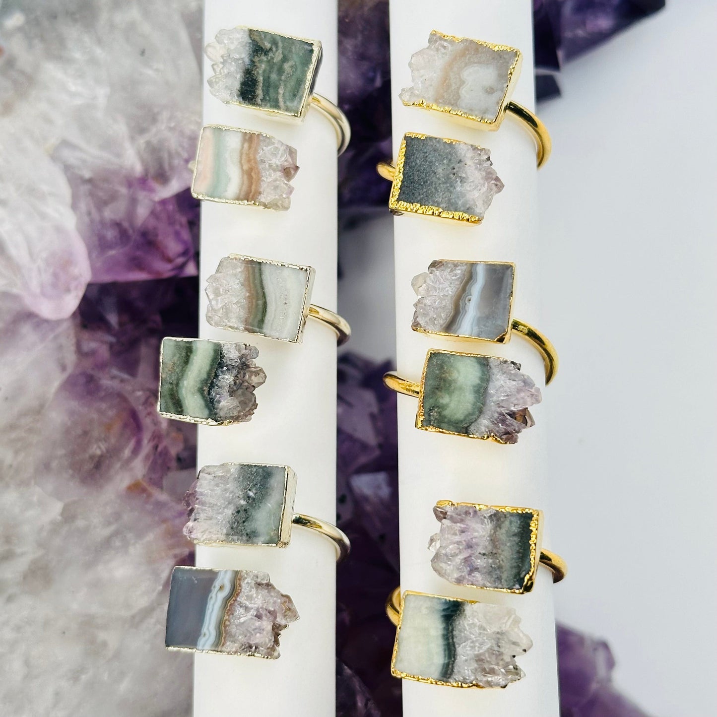 multiple rings displayed to show the differences in the color shades and sizes 