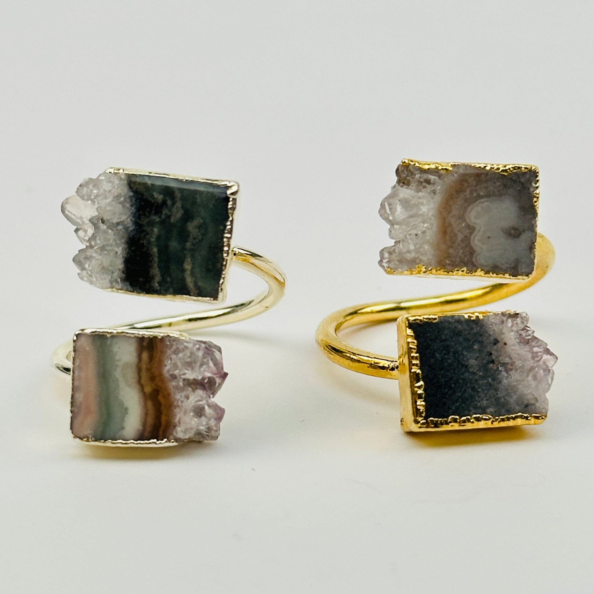 close up of the details on these crystal rings 