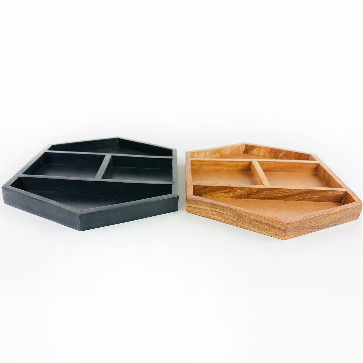 Crystal Display Wood Tray  from a side view showing thickness