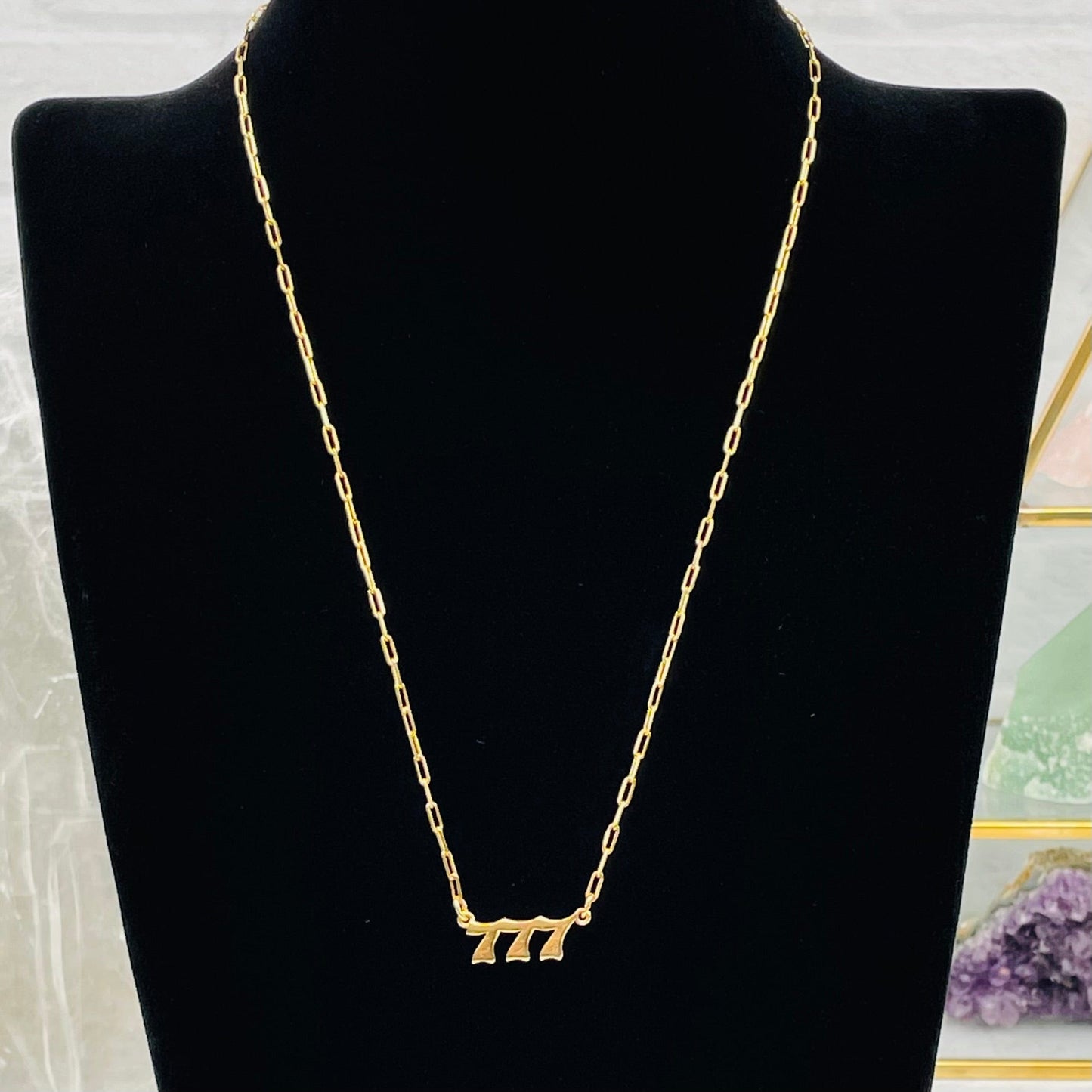 link chain number necklace displayed to show how it hangs 