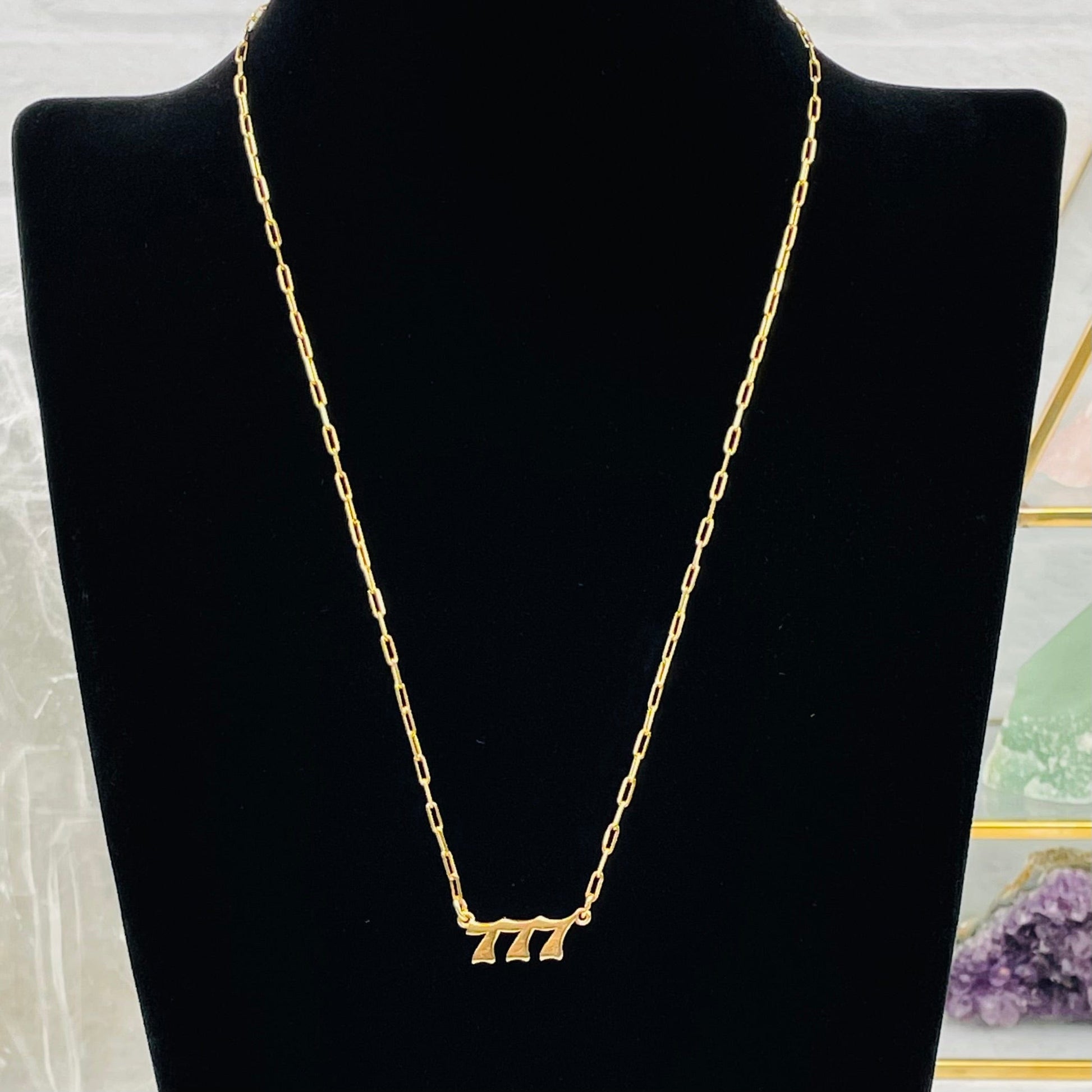 link chain number necklace displayed to show how it hangs 