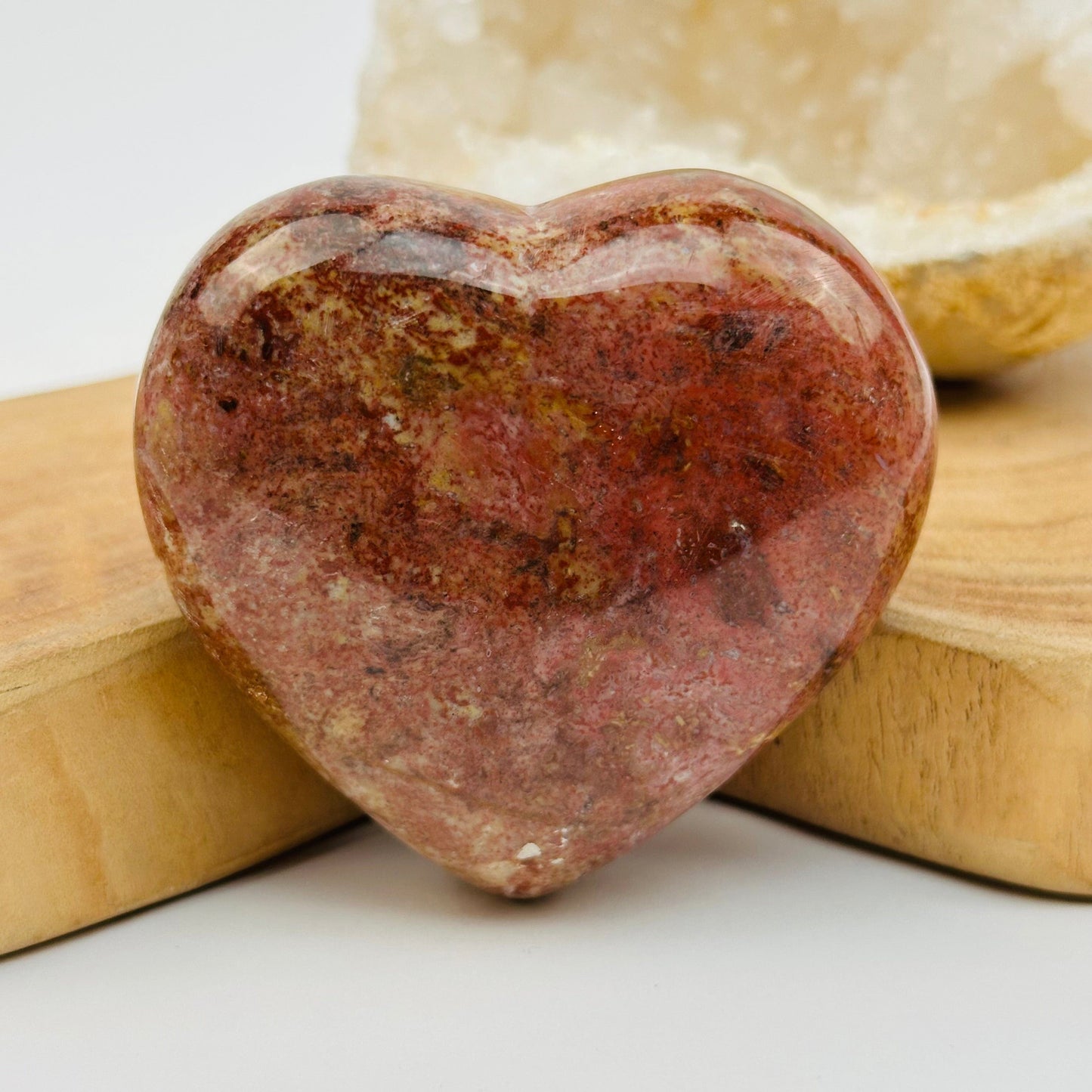 close up of the details on this petrified wood heart