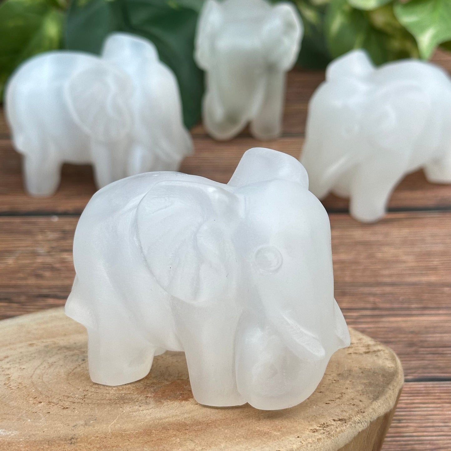 selenite elephant displayed as home decor 