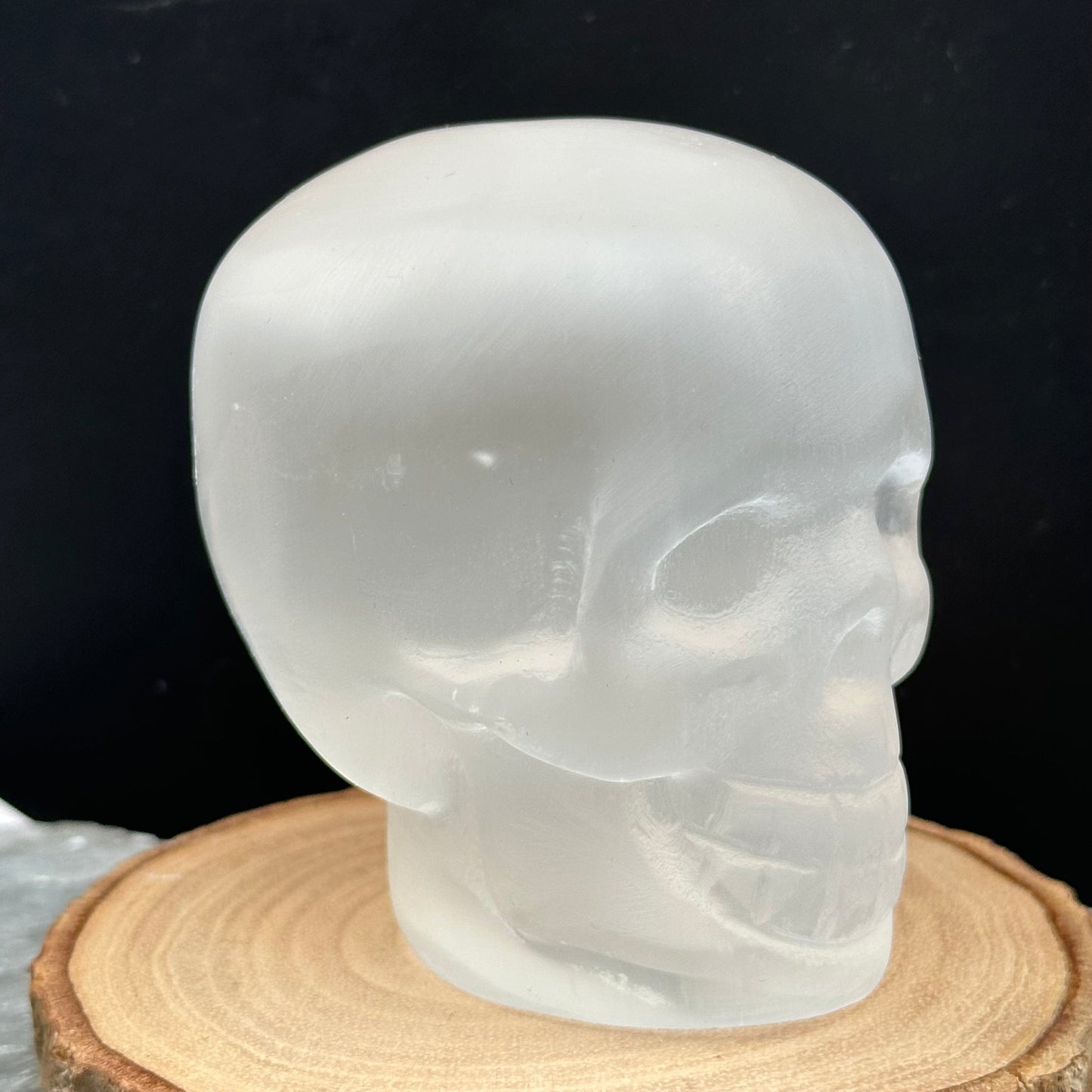 close up of the engraved details on this crystal skull 